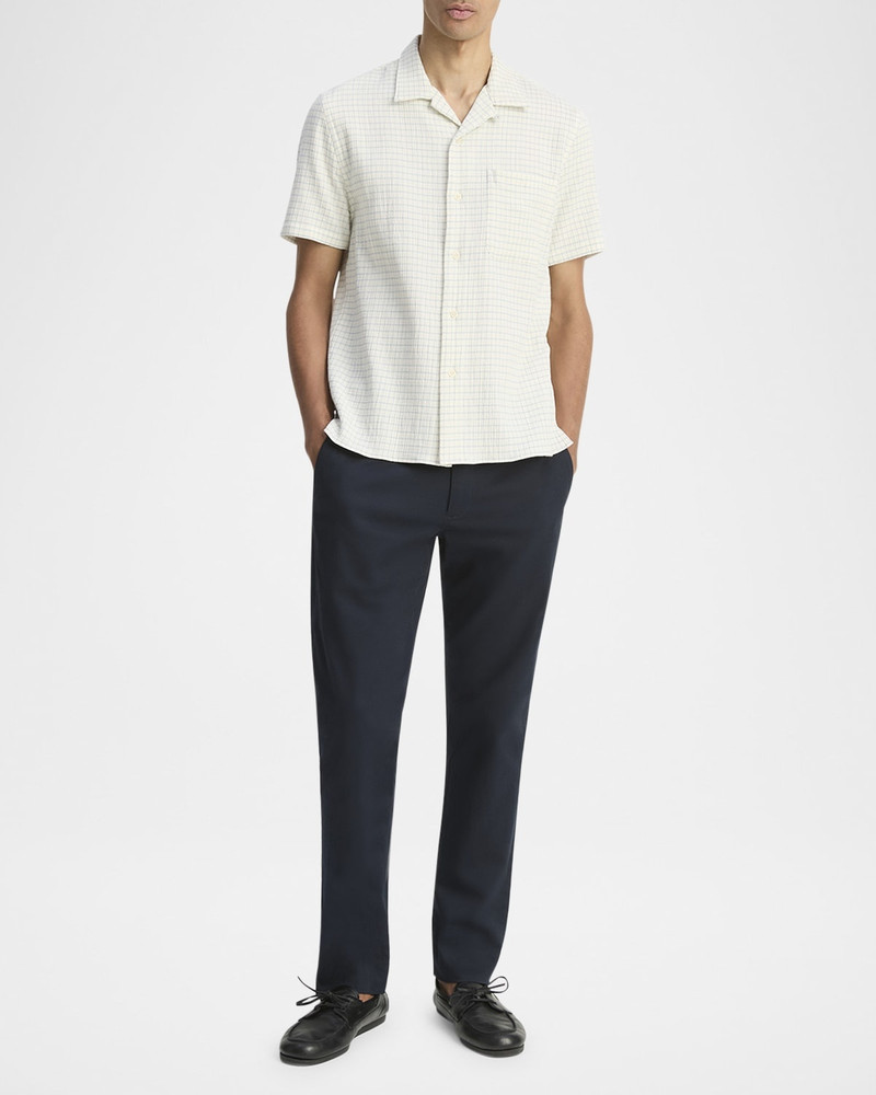 Vince Men's Textured Cotton Grid Check Camp Shirt outlook
