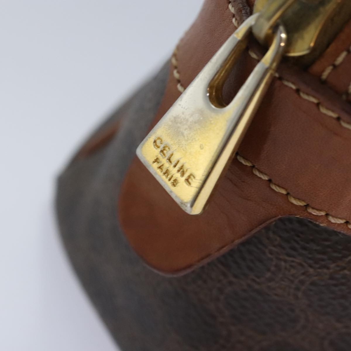 CELINE Macadam Canvas Hand Bag Pvc Leather Brown Gold - 9