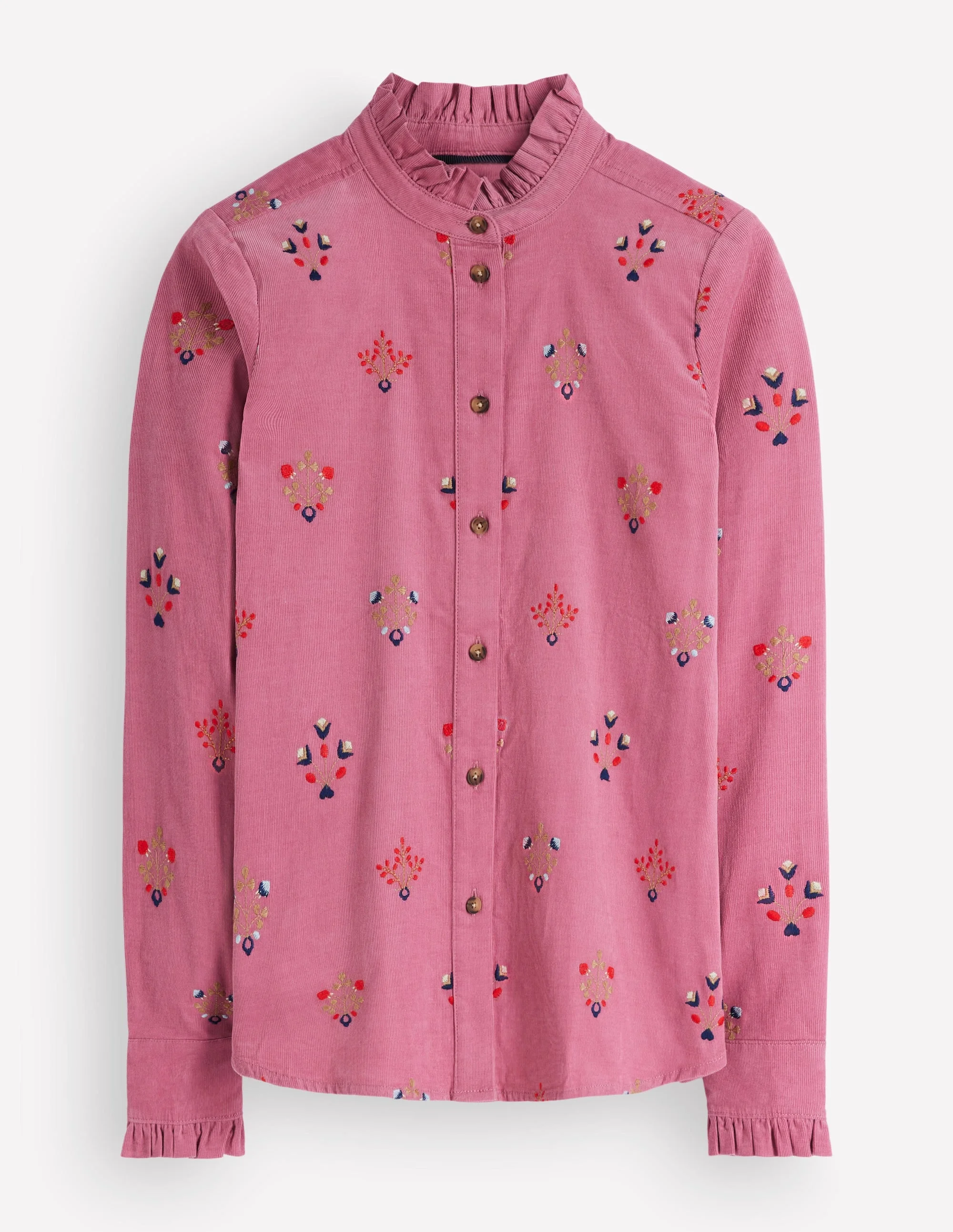 Sienna Frill Cord Shirt-Pink Heather, Embroidered - 1