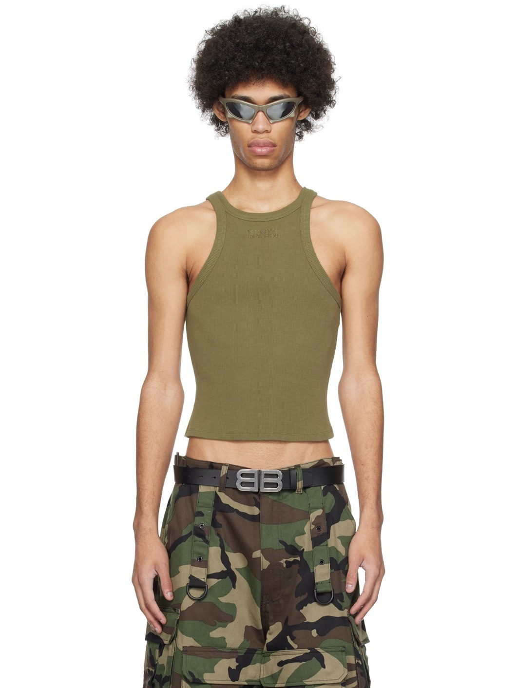 Khaki Embroidered Tank Top - 1