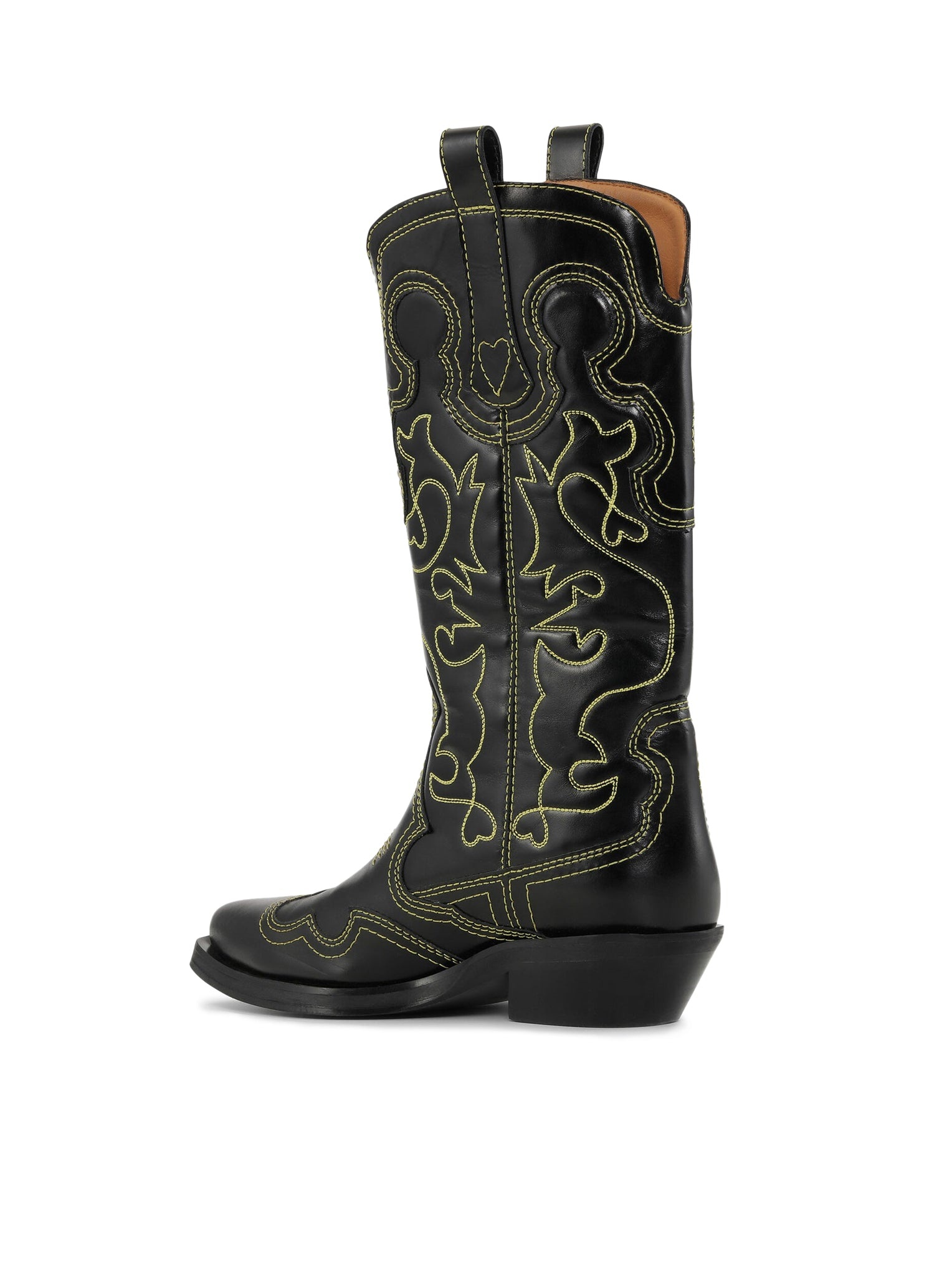 BLACK/YELLOW MID SHAFT EMBROIDERED WESTERN BOOTS - 3