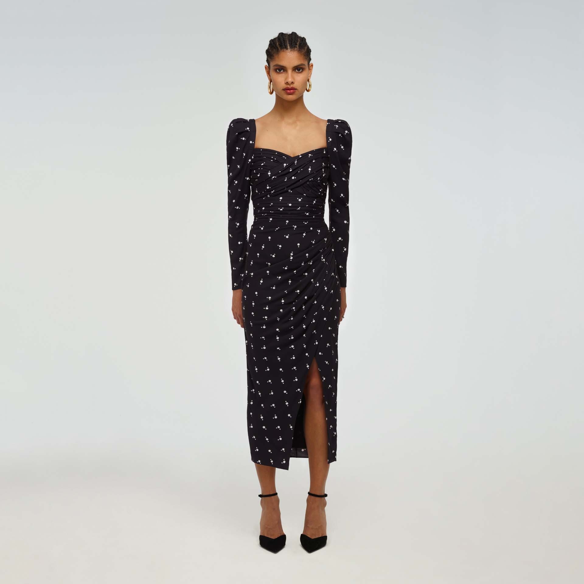 self-portrait Long Sleeve Polka Dot Dress - RS22-166 | REVERSIBLE