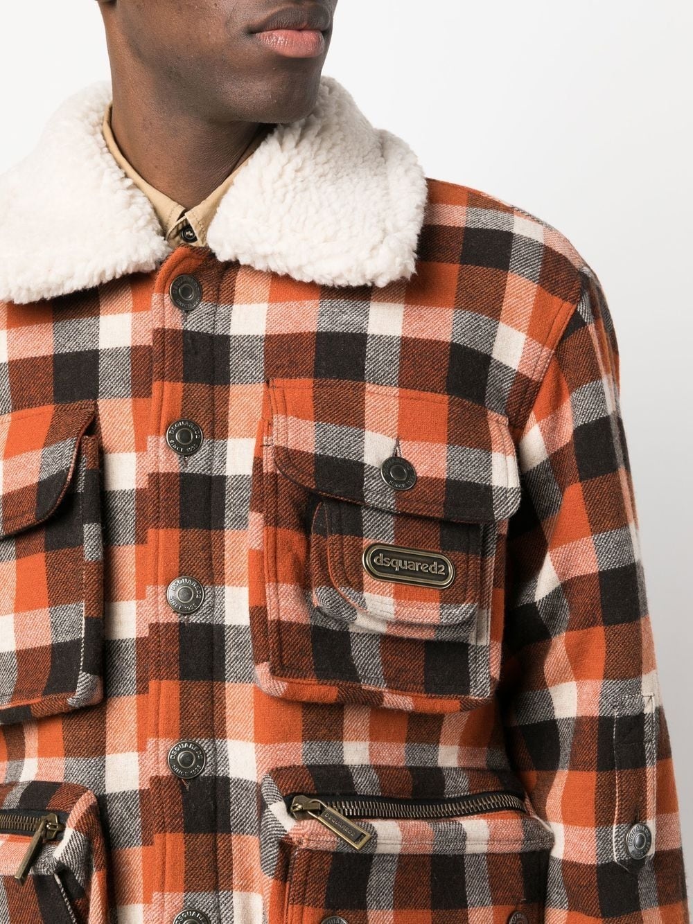 check-print shearling jacket - 5
