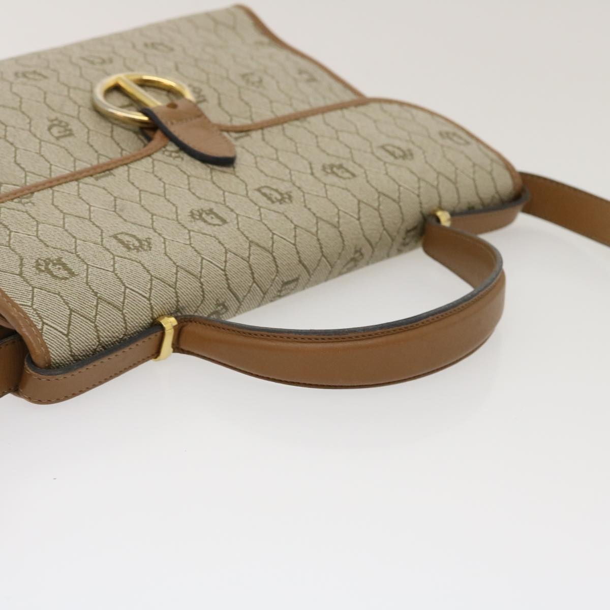 DIOR Honeycomb Canvas Hand Bag Leather Beige - 6
