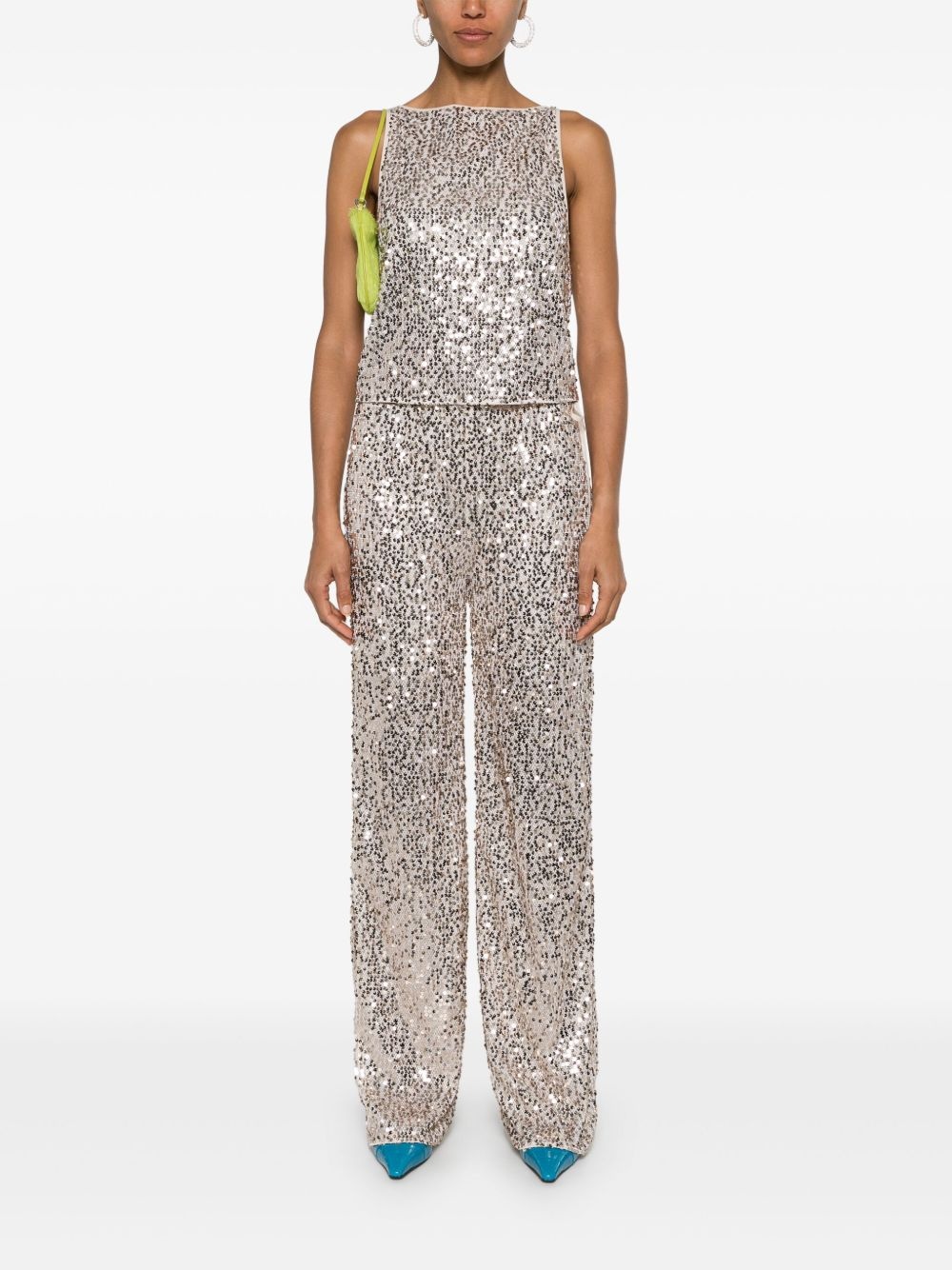 Net sequin straight-leg trousers - 2