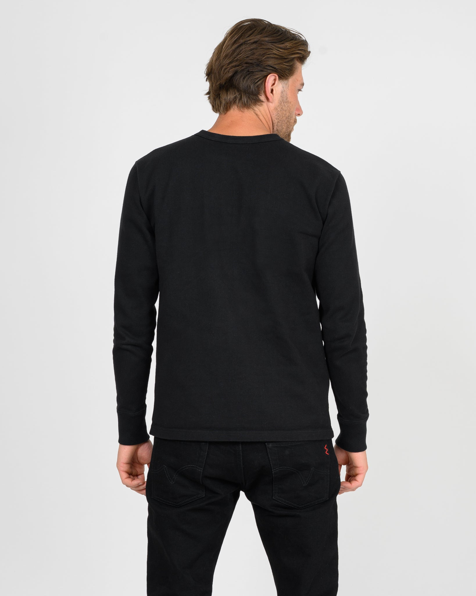 IHTL-1501-BLK 11oz Cotton Knit Long Sleeved Crew Neck Sweater - Black - 3