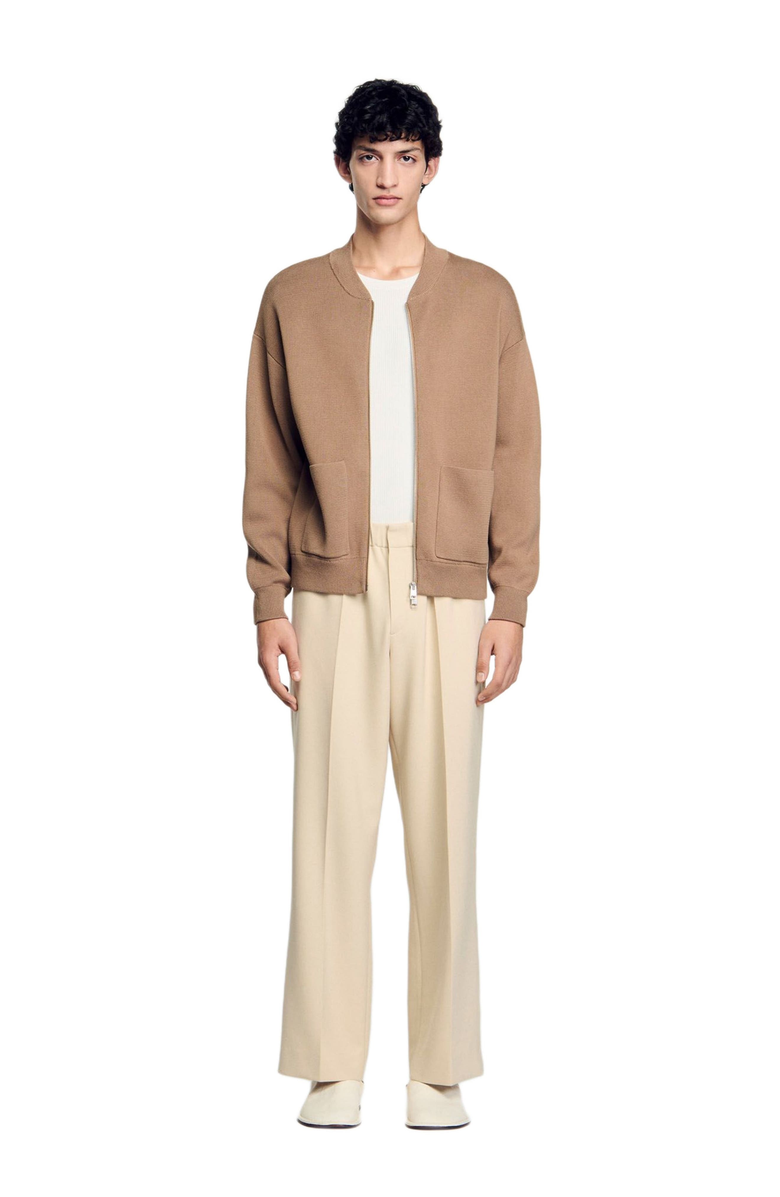 SANDRO Knit jacket in Dark Sand at Nordstrom - 1