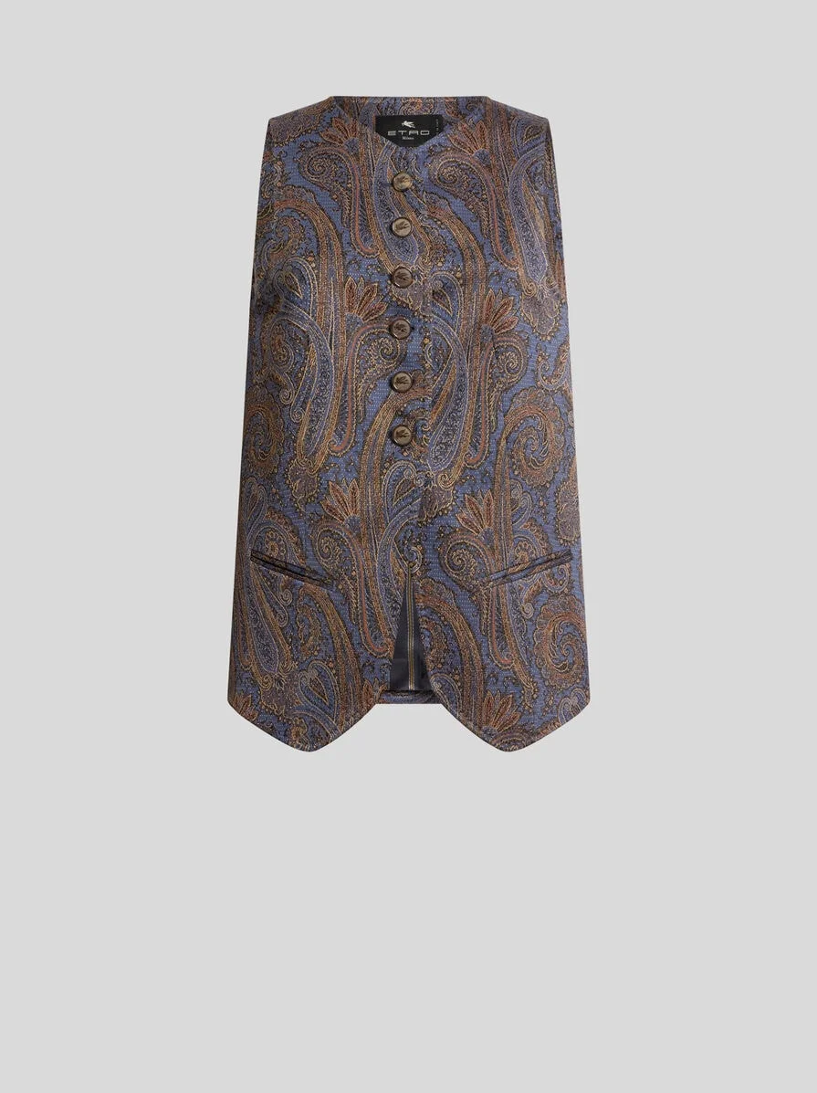 COTTON-BLEND JACQUARD WAISTCOAT WITH PAISLEY MOTIF - 1