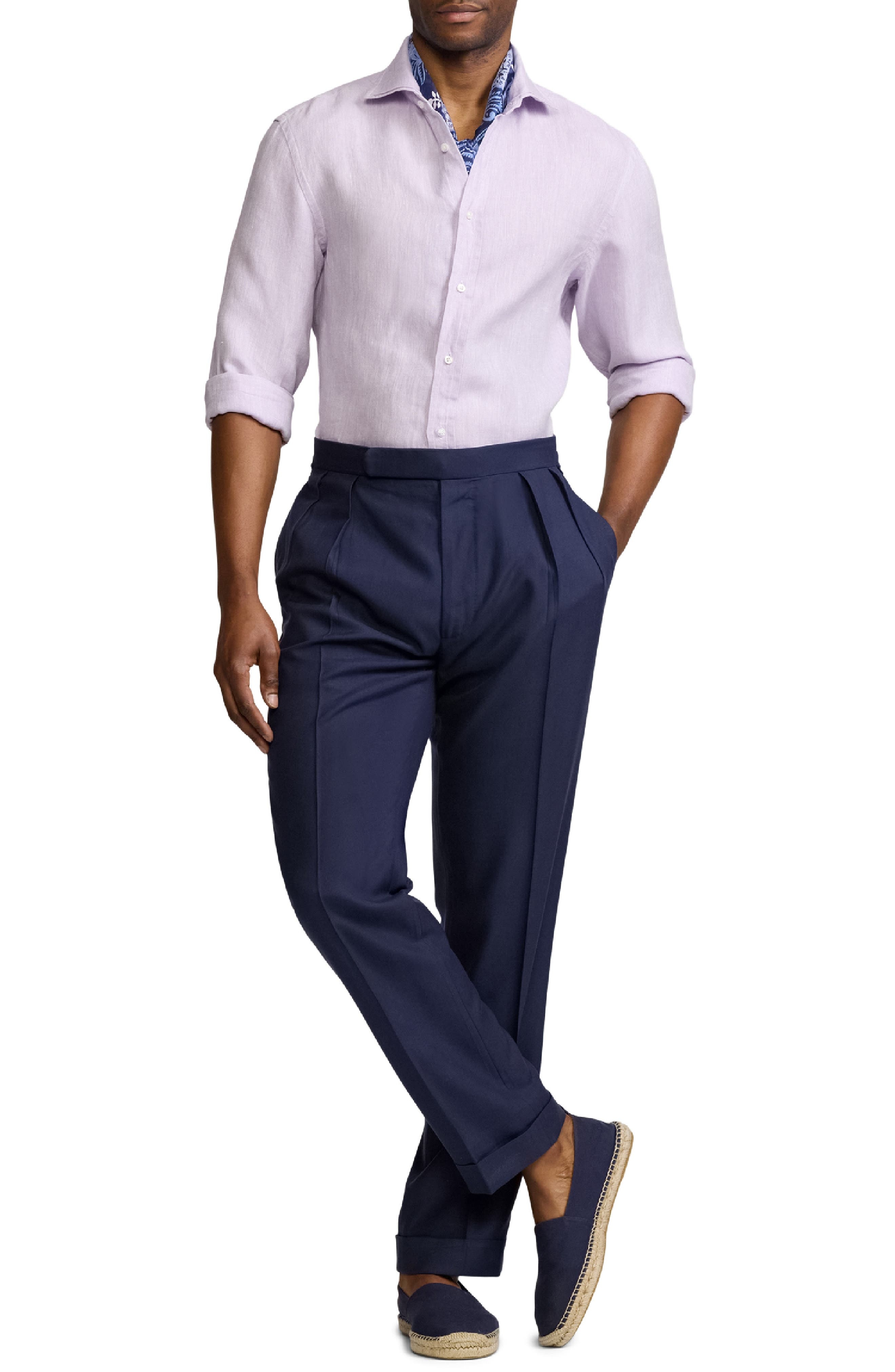 Ralph Lauren Purple Label Basket Weave Linen Button-Up Shirt in Lilac Breeze at Nordstrom - 6