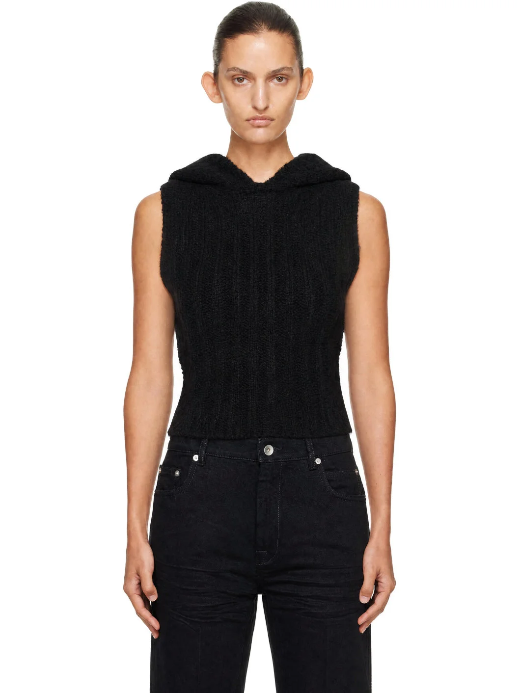 Black Tower Cropped Tank Hoodie - 1
