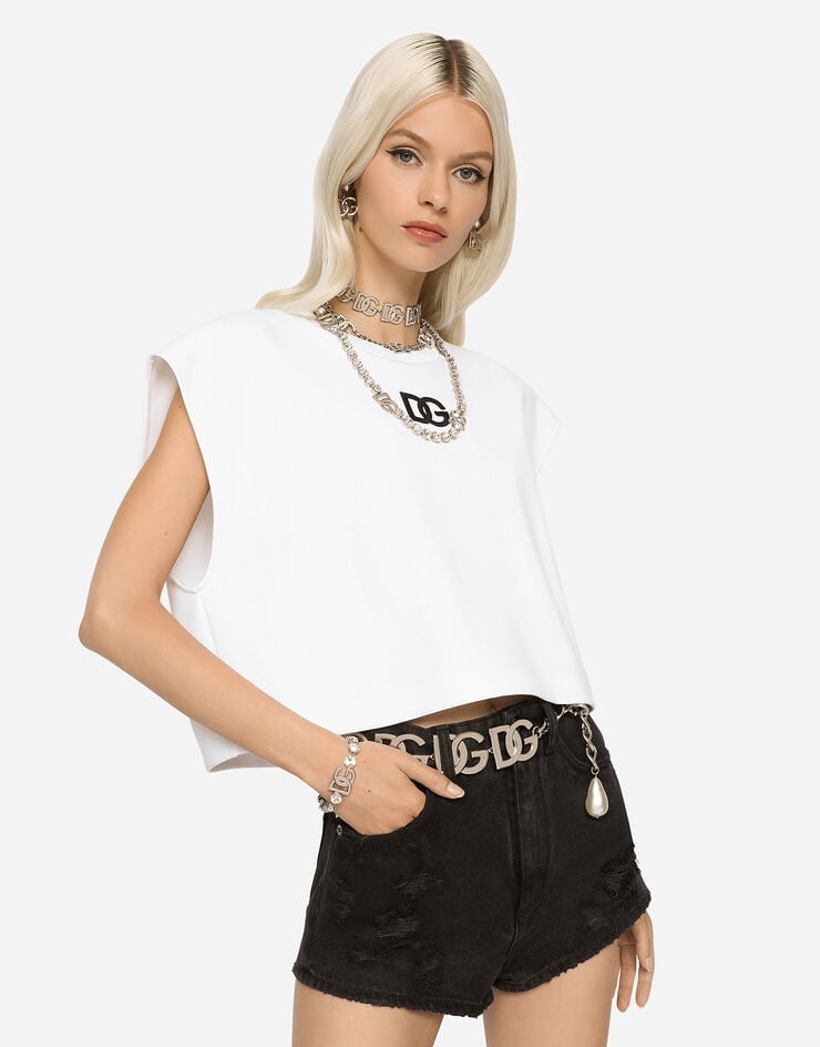 Cropped jersey T-shirt with DG logo patch - 2