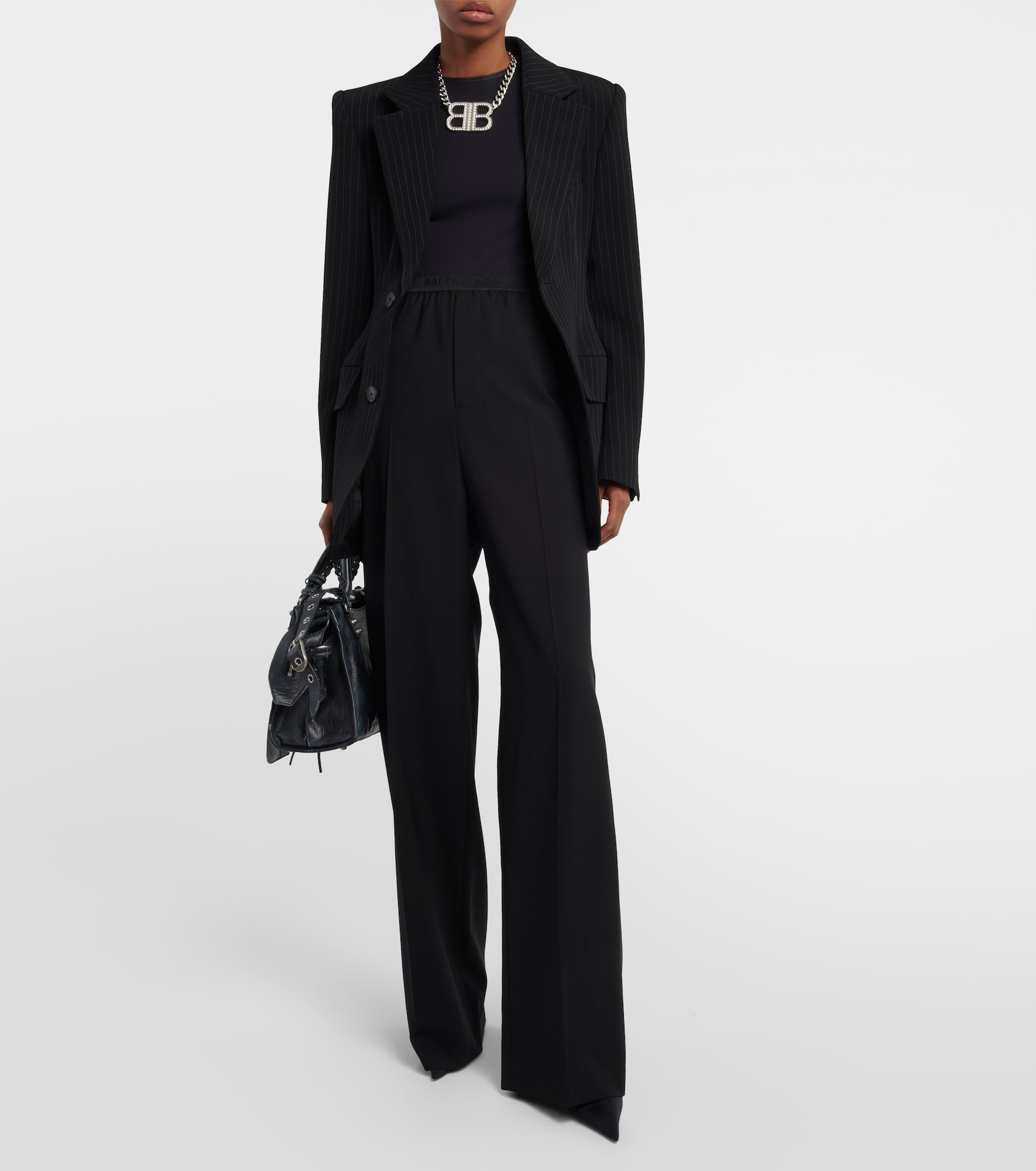 Logo mid-rise wide-leg wool pants - 2