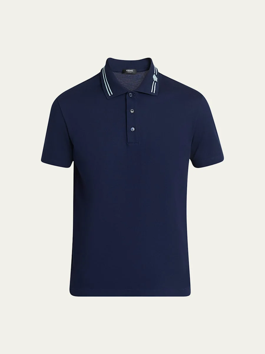 Men's Medusa-Collar Pique Polo Shirt - 1