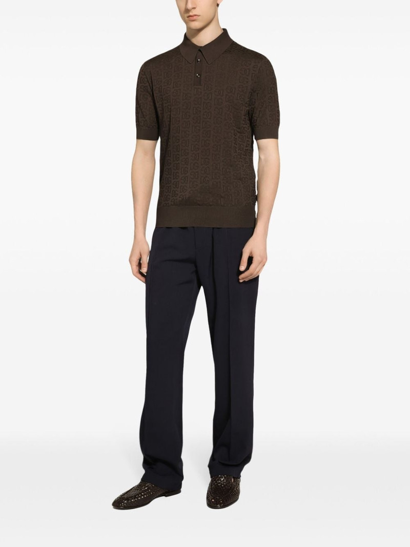Dolce & Gabbana monogram-jacquard silk polo shirt outlook