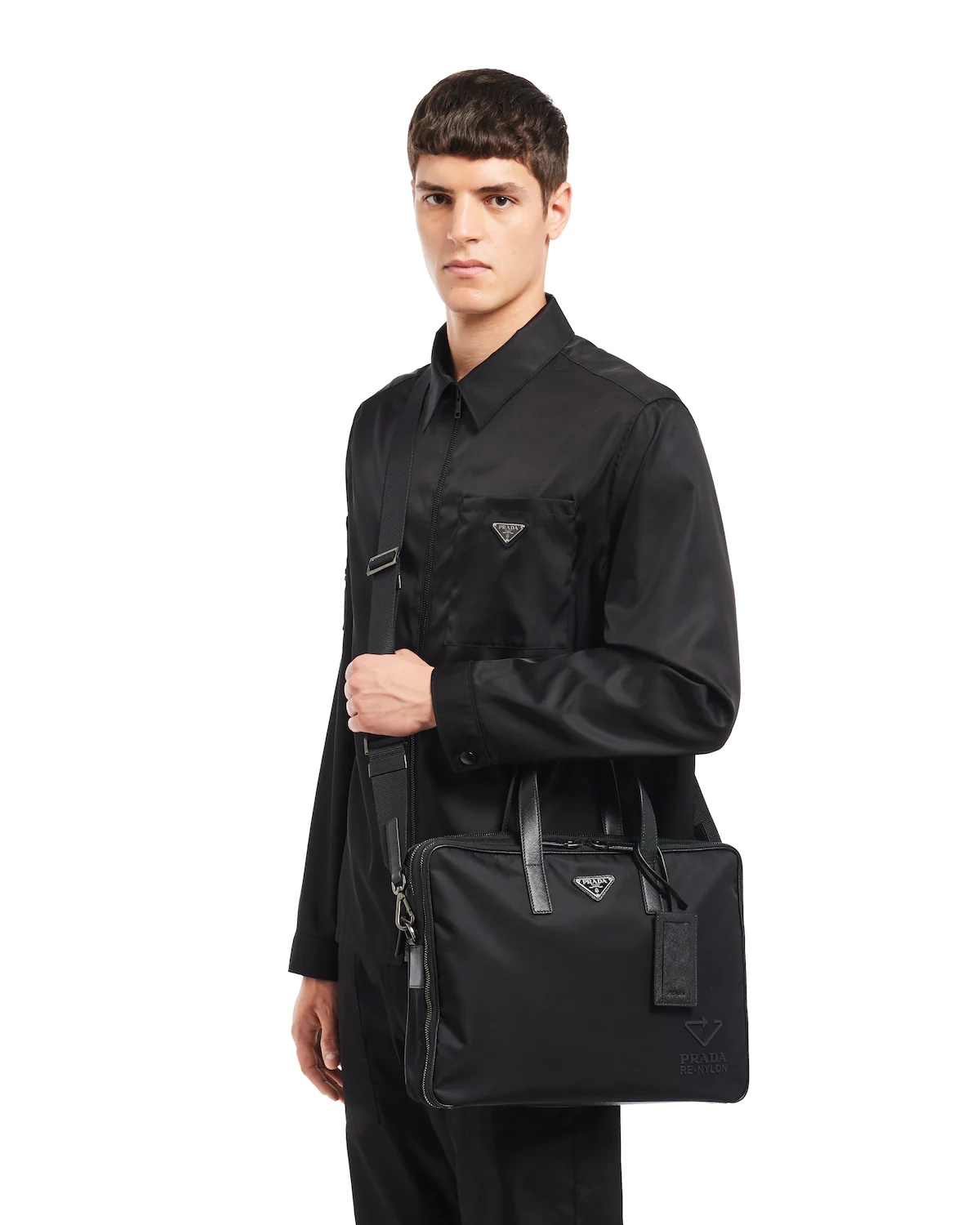 Re-Nylon and leather briefcase - 2