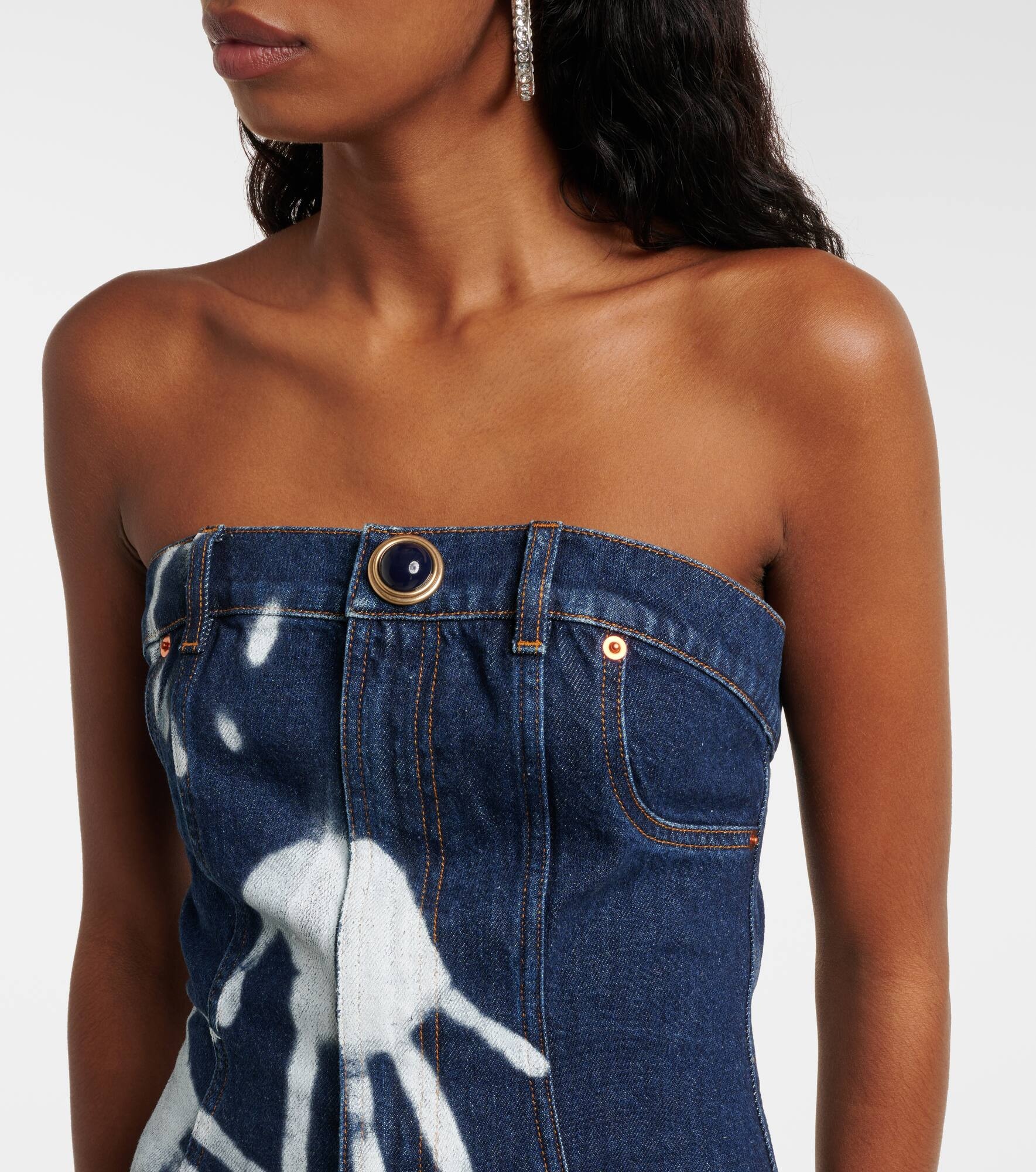 Printed strapless denim midi dress - 4