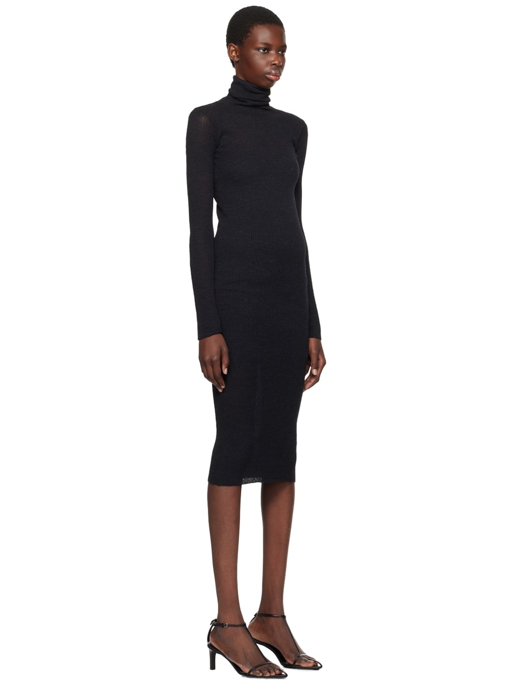 Black Ribbed Midi Dress - 2