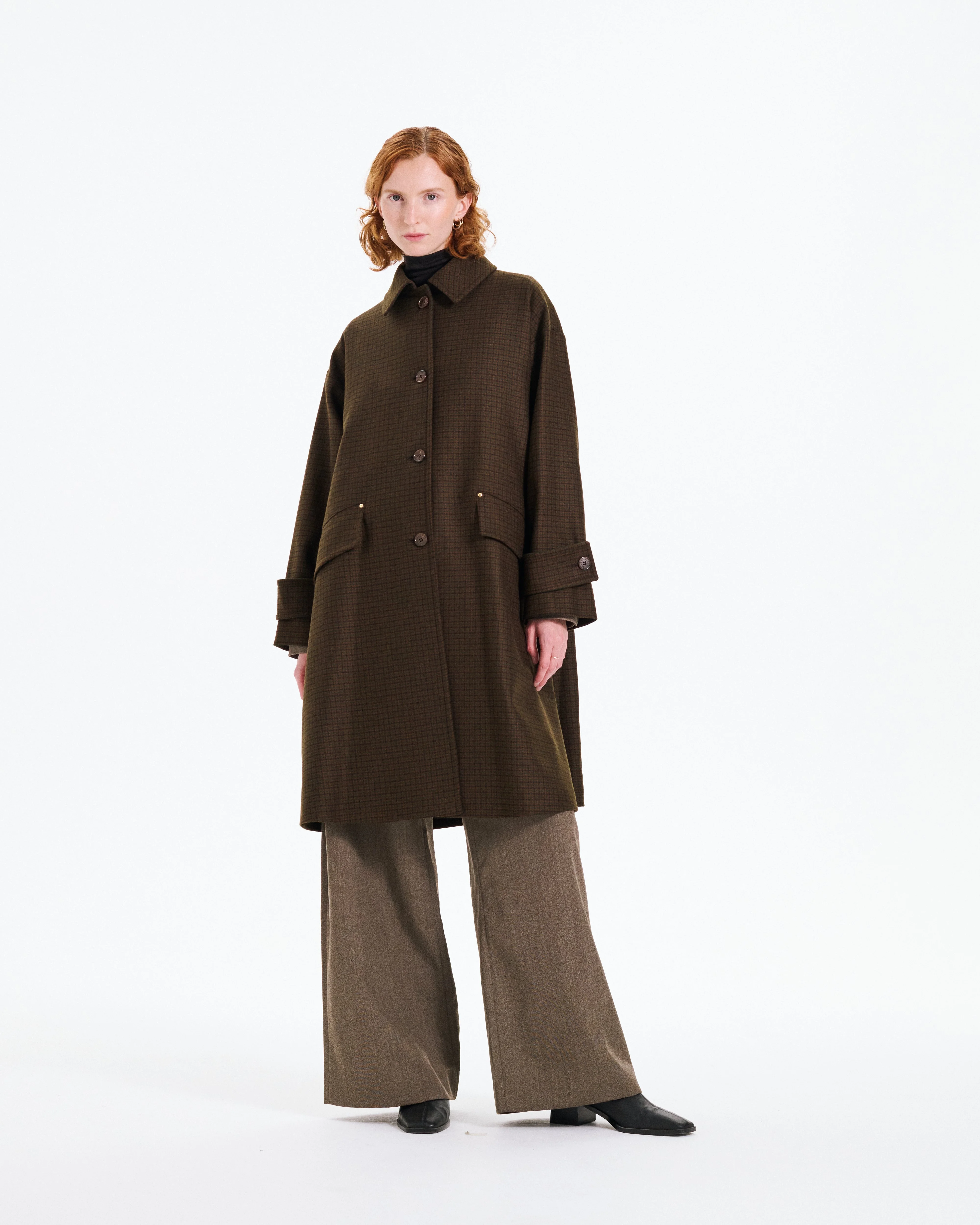 Humbie Slim Long Wool Houndstooth Coat - 1