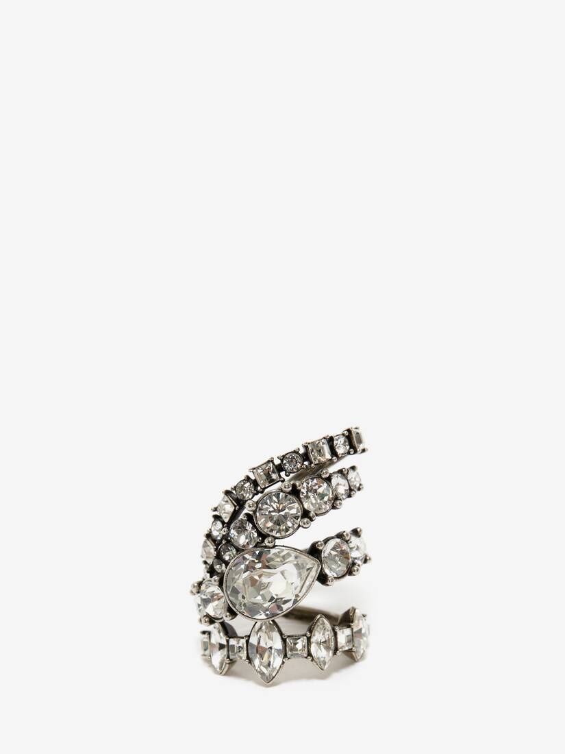Short Jewelled Stacked Ring in Antique Silver - 1