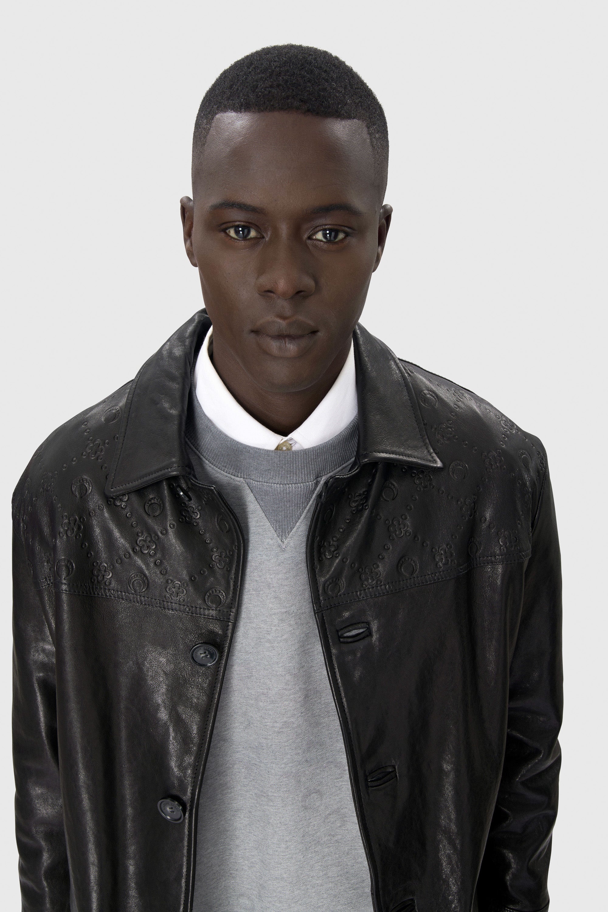 Moonogram Embossed Leather Boxy Jacket - 3