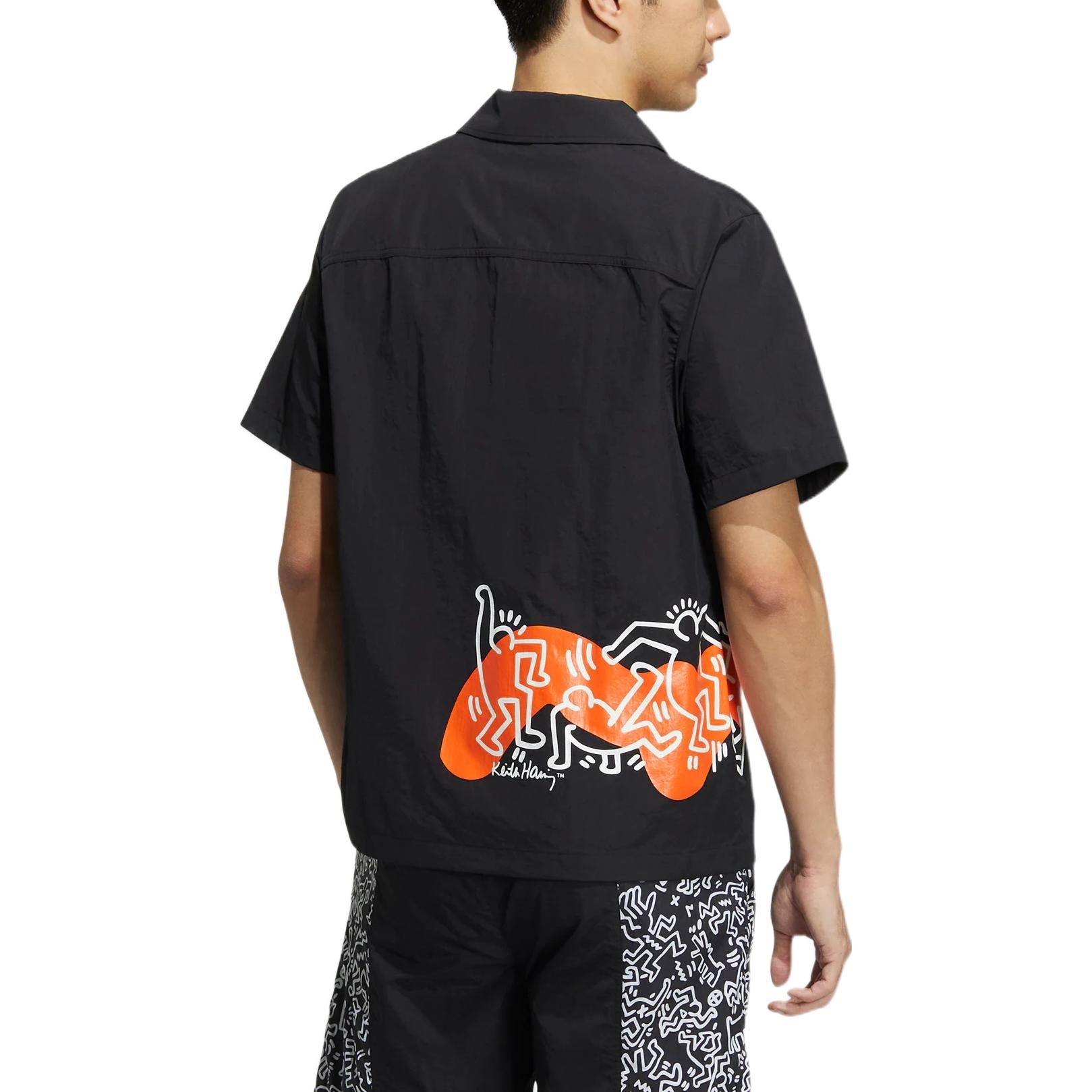 adidas x Keith Haring Crossover Cartoon Pattern Printing Short Sleeve Shirt Unisex Black HD7260 - 3