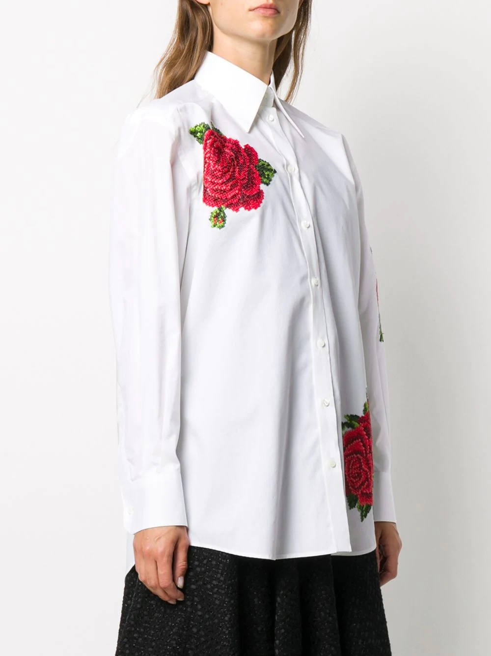 rose-embroidered long-sleeve shirt - 3