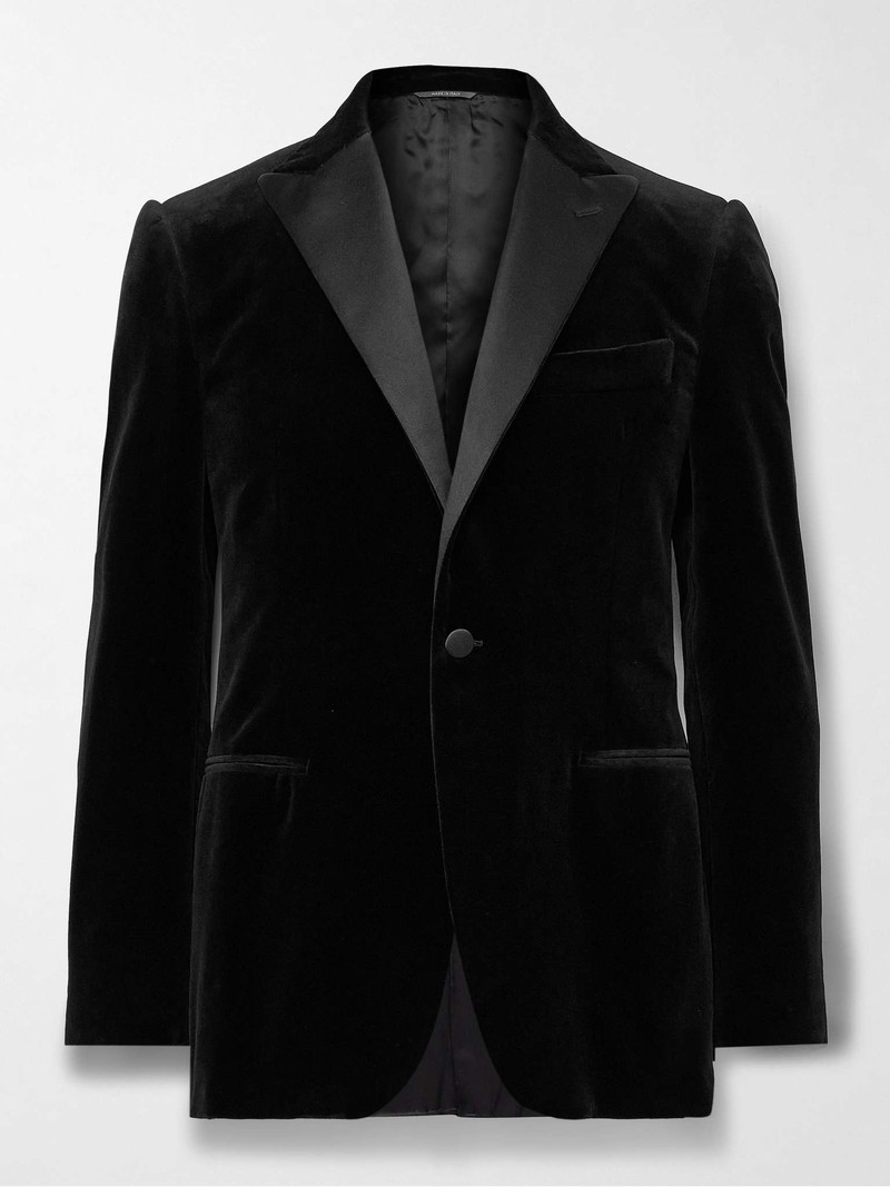Slim-Fit Satin-Trimmed Cotton-Velvet Tuxedo Jacket 1