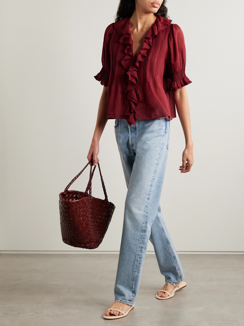 DÔEN Henri Lace-trimmed Ruffled Pintucked Organic Cotton-voile Blouse outlook