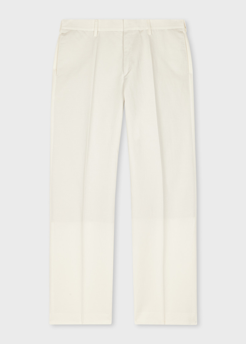 White Cotton-Linen Twill Trousers 1