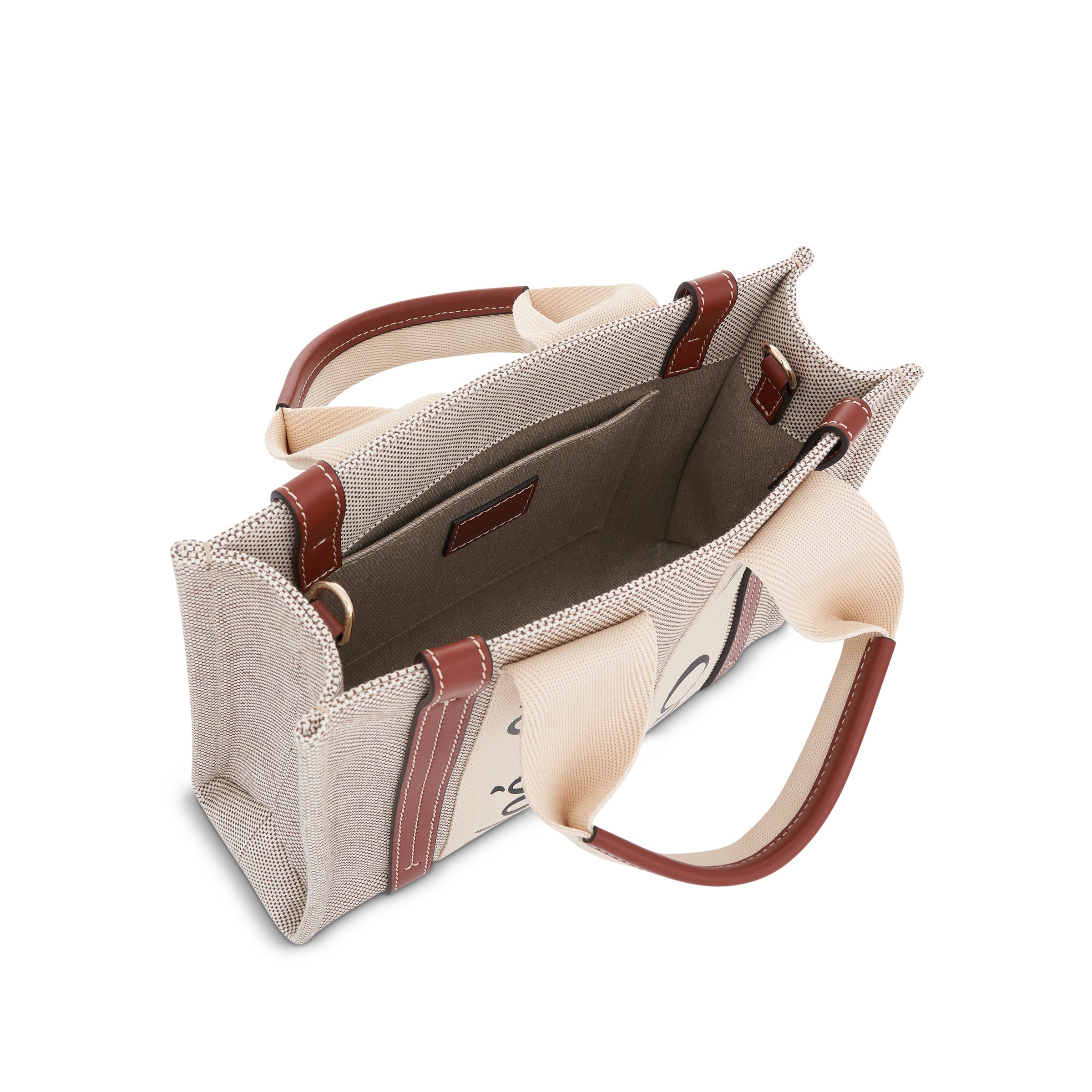 Small Eco Woody Tote Bag with Strap in White/Brown - 6