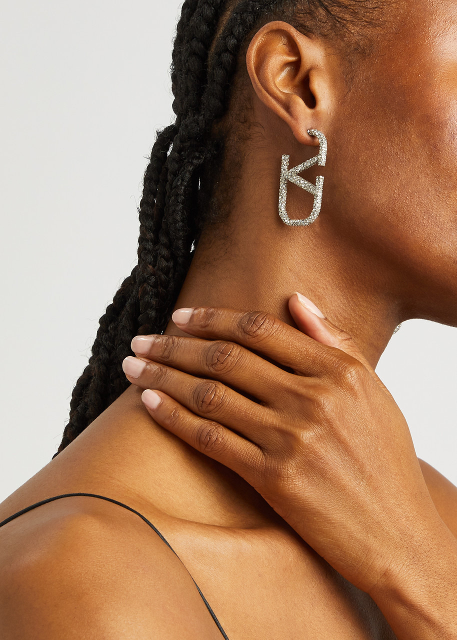 VLogo crystal-embellished hoop earrings - 2