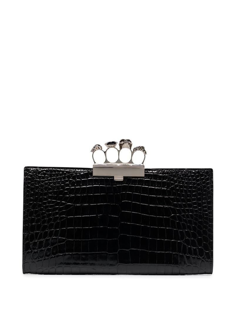 crocodile-embossed knuckleduster clutch - 1