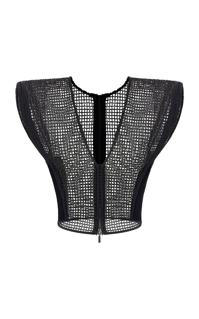 Openwork Cotton-Blend Kombat Top black 1