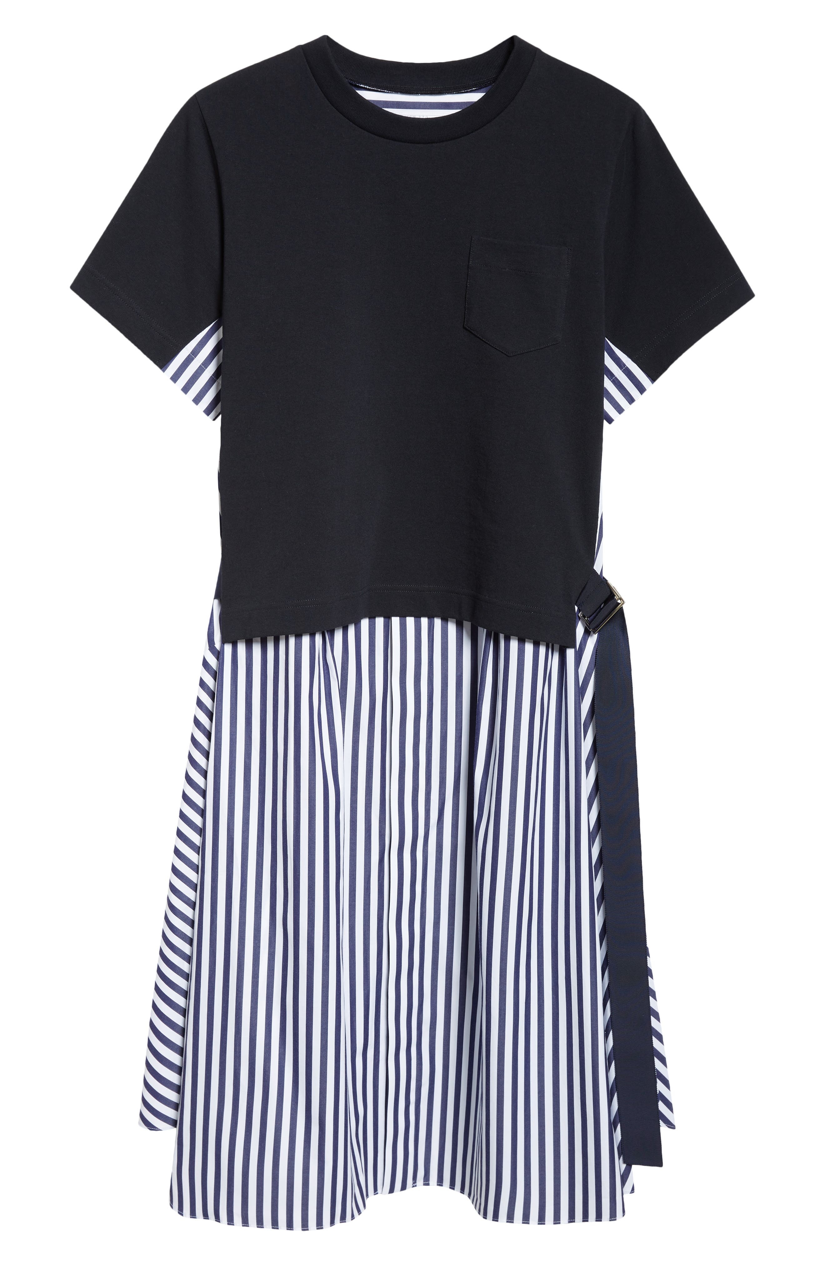 Sacai Mixed Media Poplin & Jersey Midi Dress in Navy Stripe at Nordstrom - 5