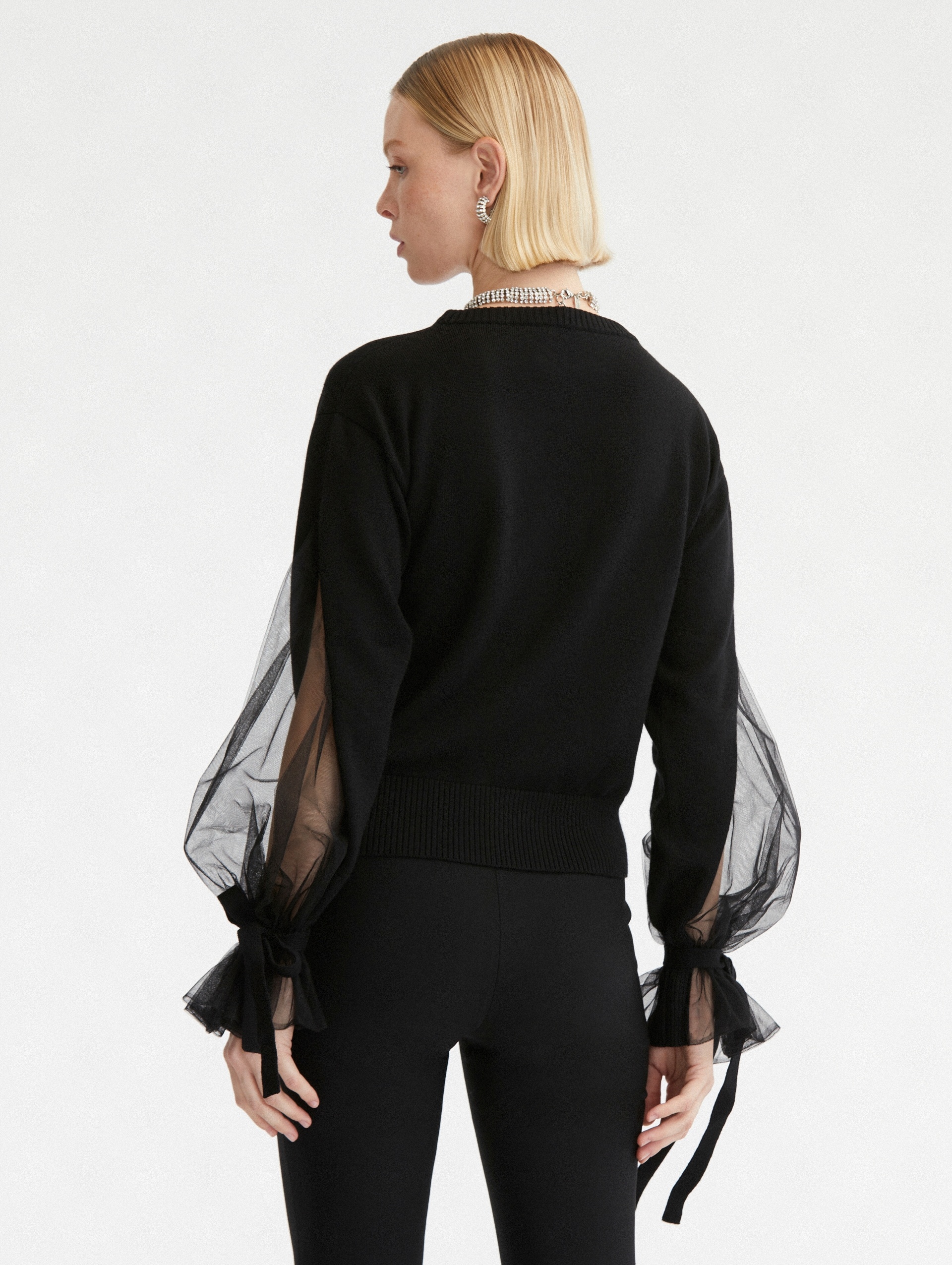 TULLE INSET LONG SLEEVE PULLOVER - 3