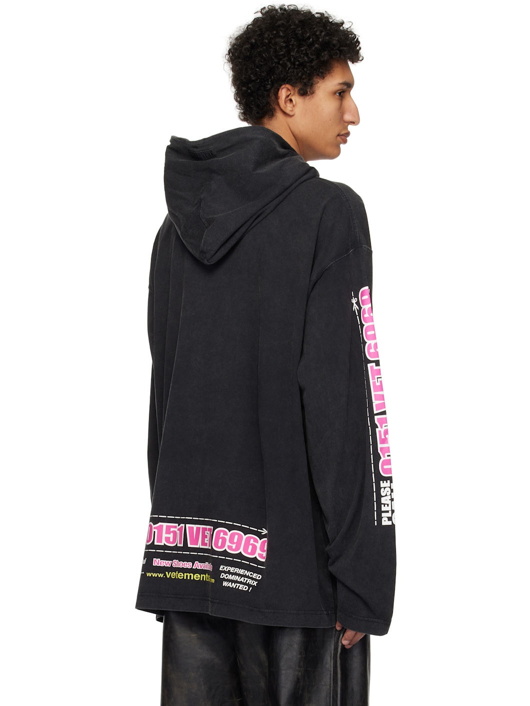 VETEMENTS Black Jersey 'Dominatrix Hotline' Hoodie | ssense