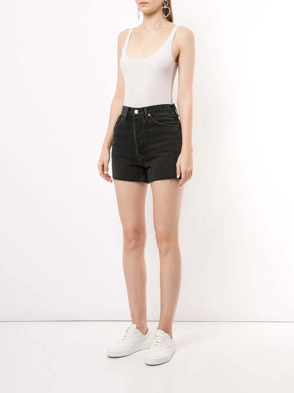 raw-edge denim shorts - 3