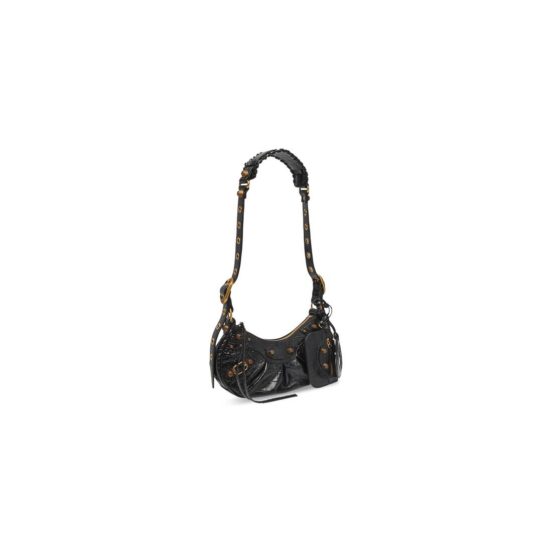 Women's Le Cagole Xs Shoulder Bag Crocodile Embossed in Black