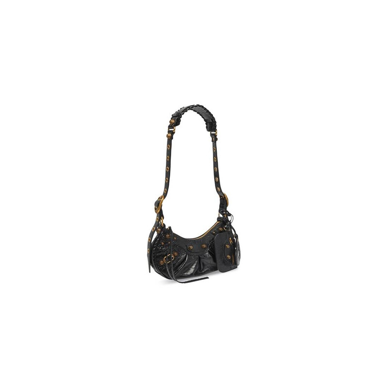 BALENCIAGA Women's Le Cagole Xs Shoulder Bag Crocodile Embossed in Black outlook