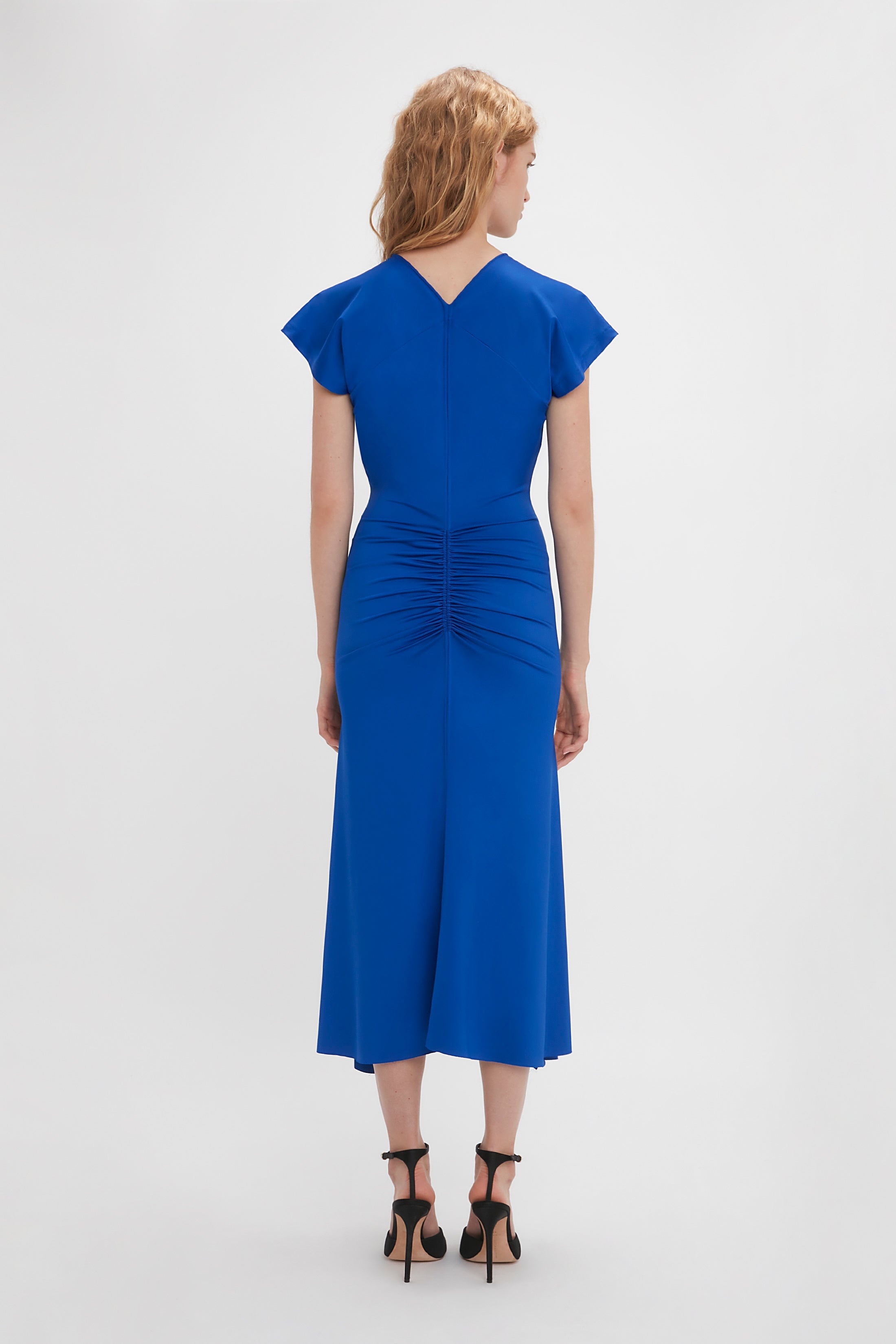 Sleeveless Rouched Jersey Dress In Royal Blue - 4