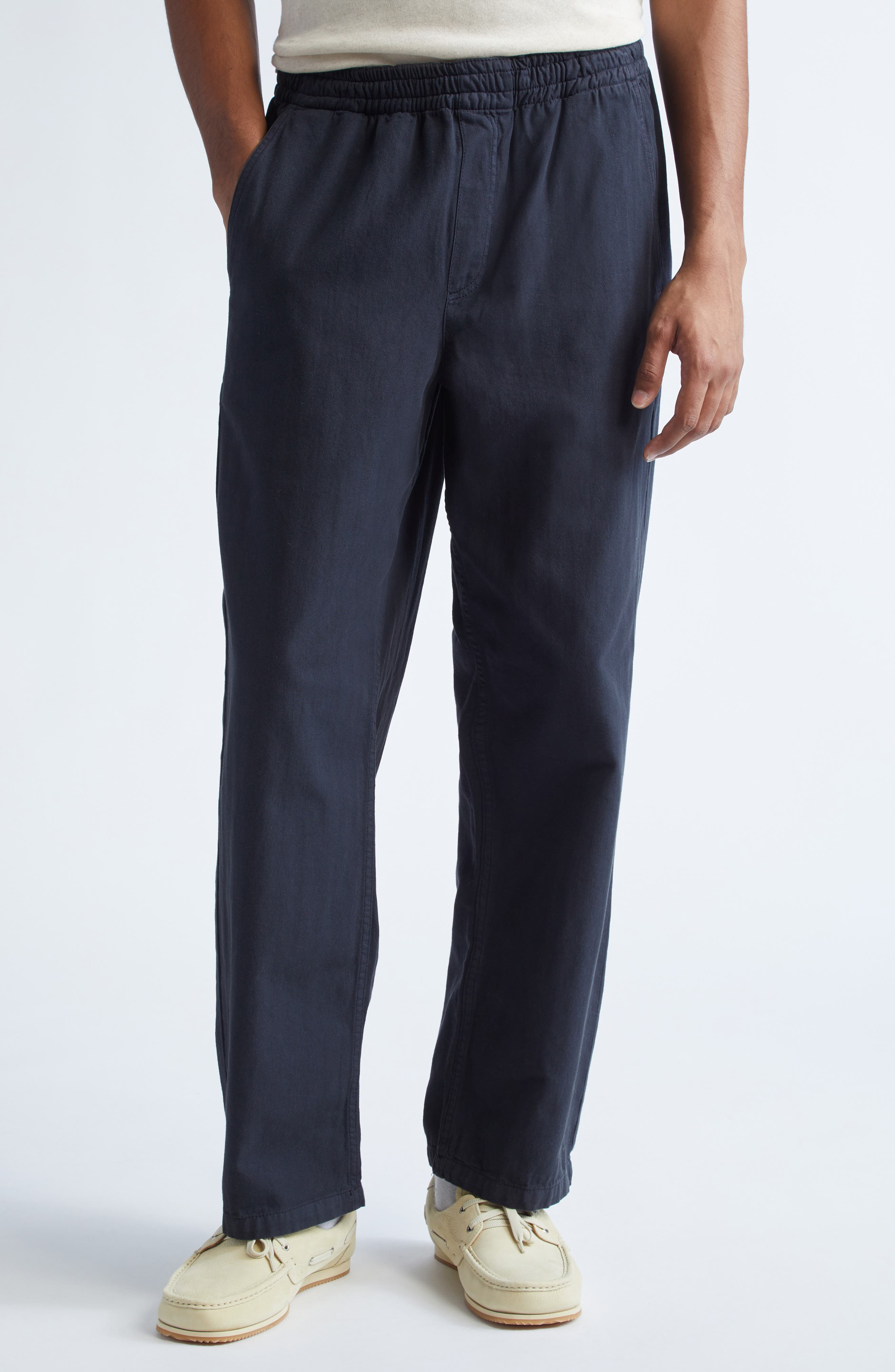 PALMES Lucien Cotton Herringbone Trousers in Black at Nordstrom - 1