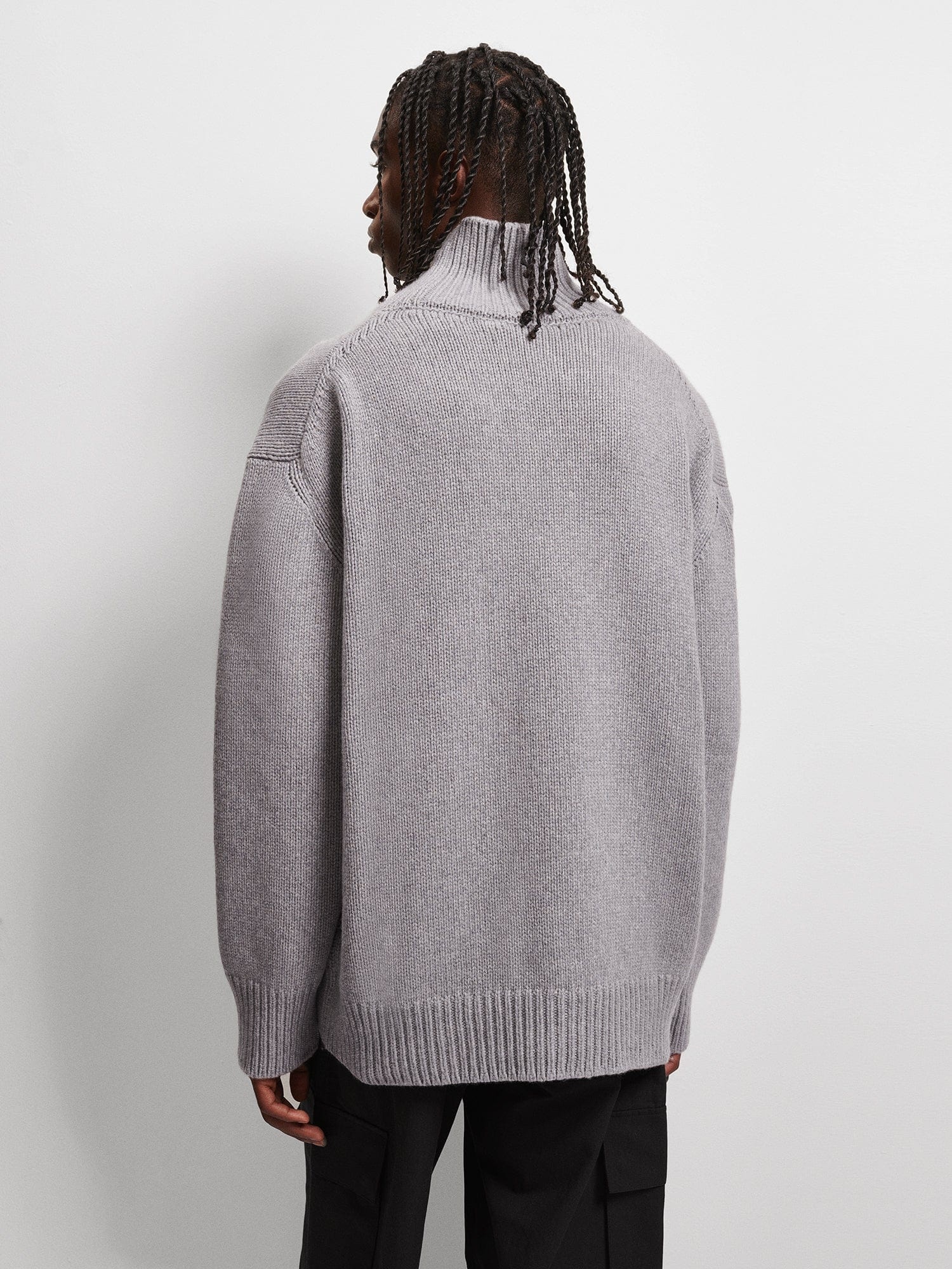 Men's Recycled Cashmere Turtleneck Sweater - Grey Marl - 3