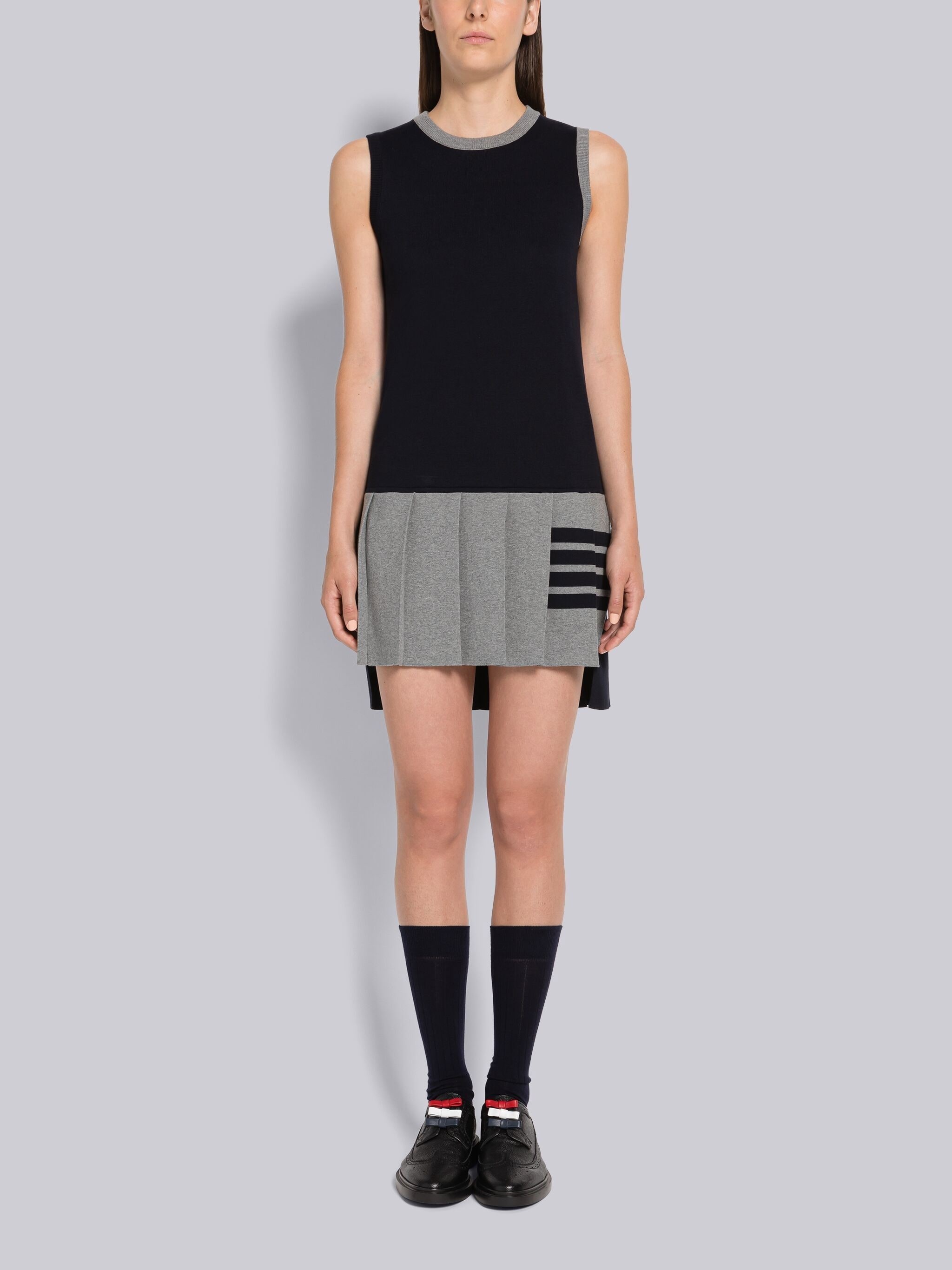 Jersey Pleated Bottom 4-Bar Sleeveless Dress - 1