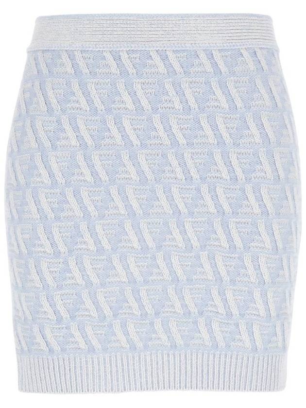 FENDI FF Cashmere Wool Mini A-Line Skirt Light Blue | balaan