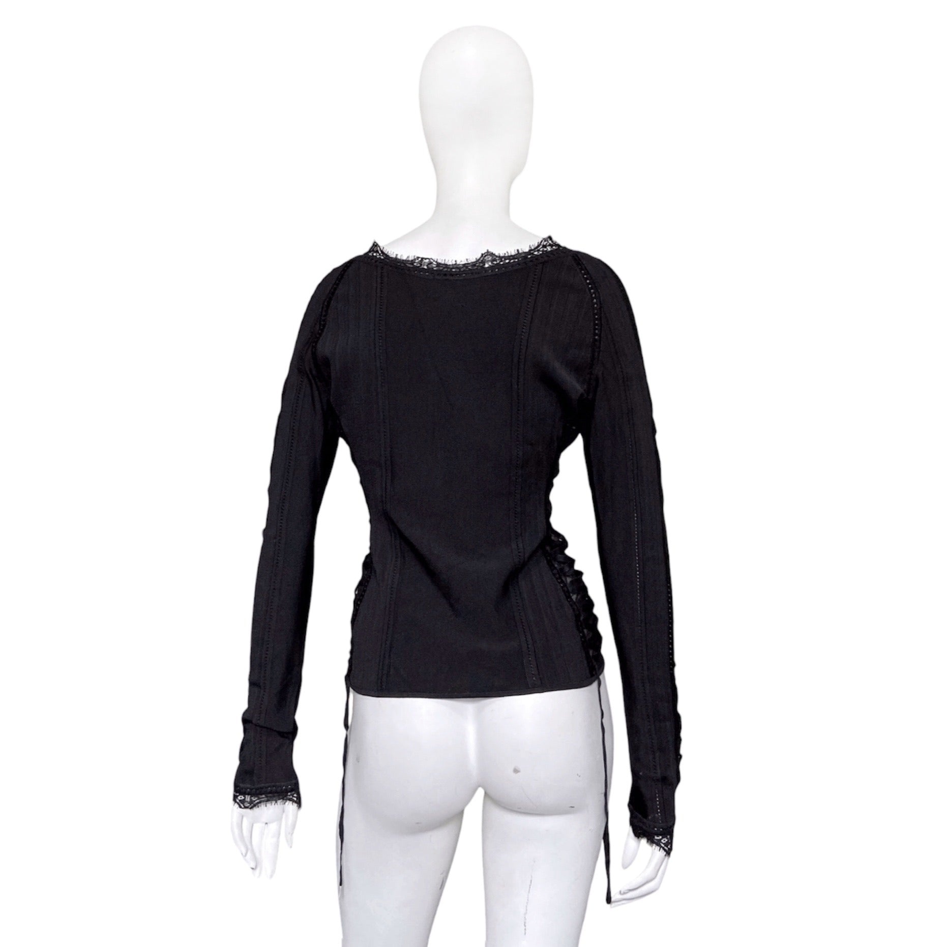 Dior Galliano Spring 2005 Black Bondage Lace Trim Corset Top - 4