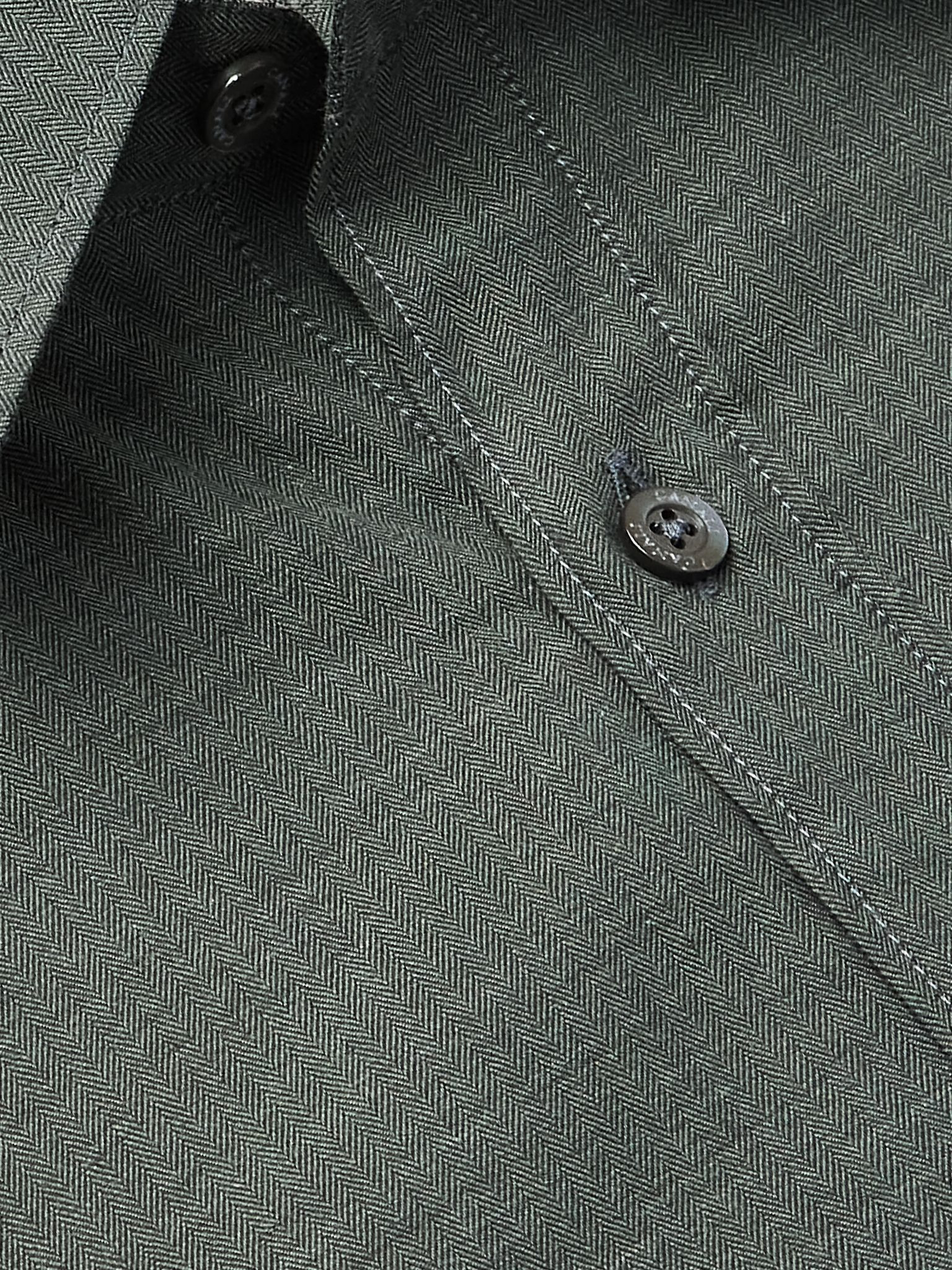 Herringbone Cotton Shirt Green - 5