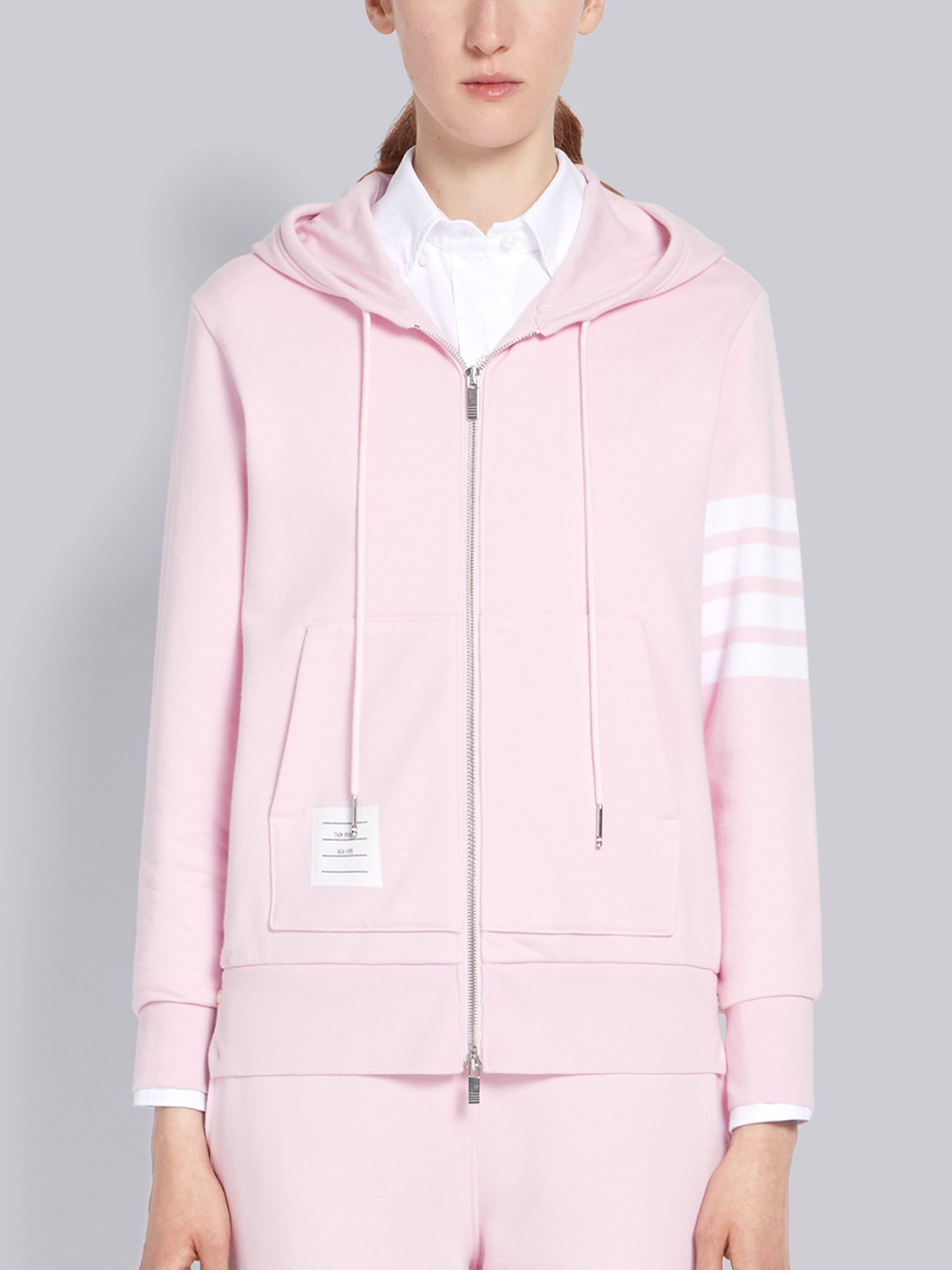 Pink Classic Loop Back Zip-Up 4-Bar Hoodie - 1