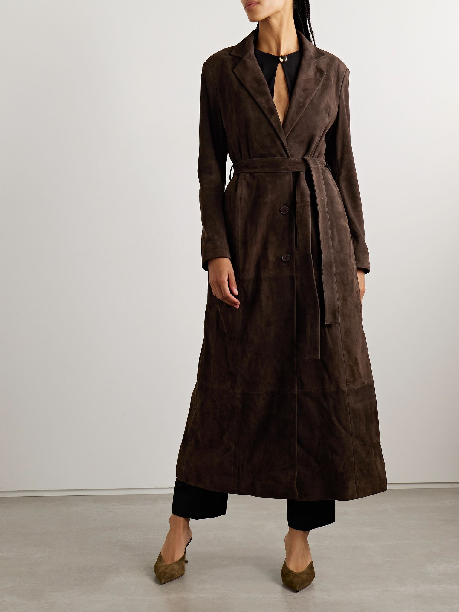 Vesper belted suede coat Dark brown - 3