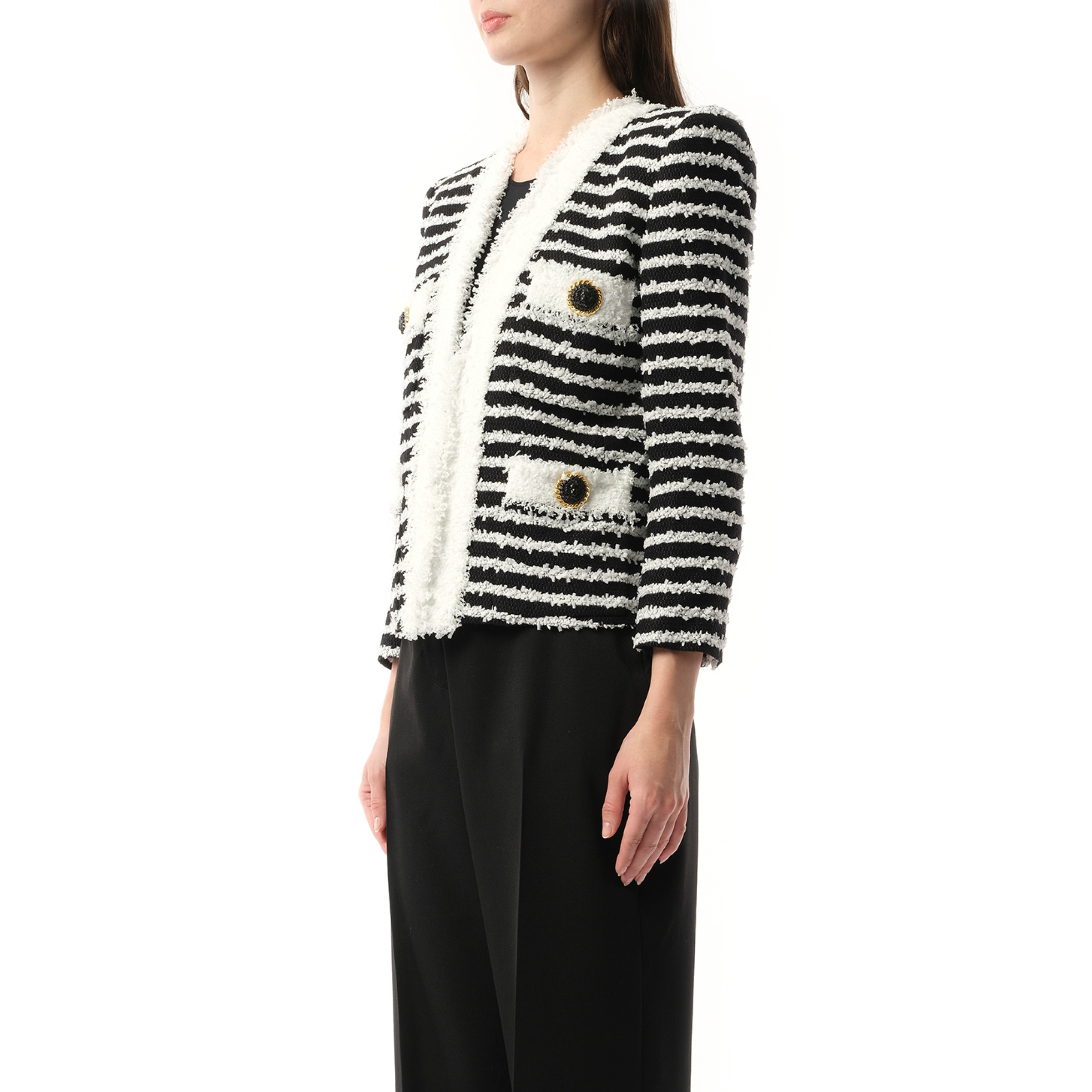 4PKT Mariniere Tweed Jacket in Black/White - 5