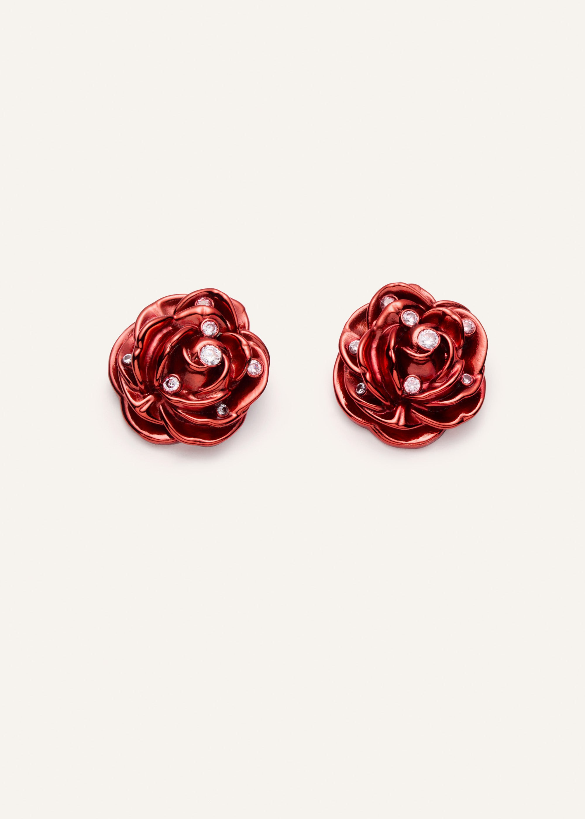 Rose earrings with crystals in red - 1